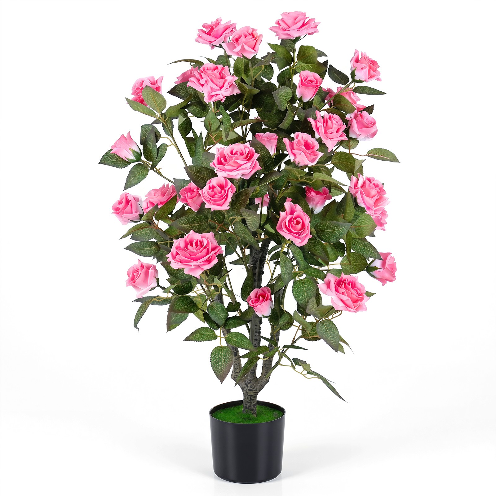 35.5” Artificial Rose Tree w/Blooming Flowers & Green Leaves, Free Maintenance