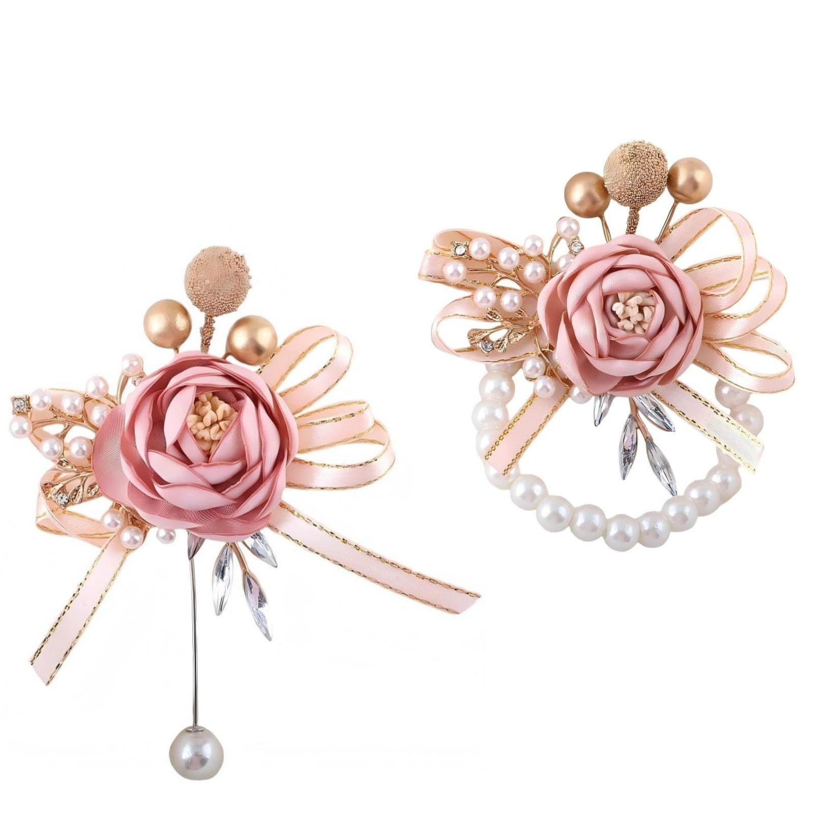 Blush Pink Wrist Corsage Boutonniere Set Wedding Prom Homecoming Artificial