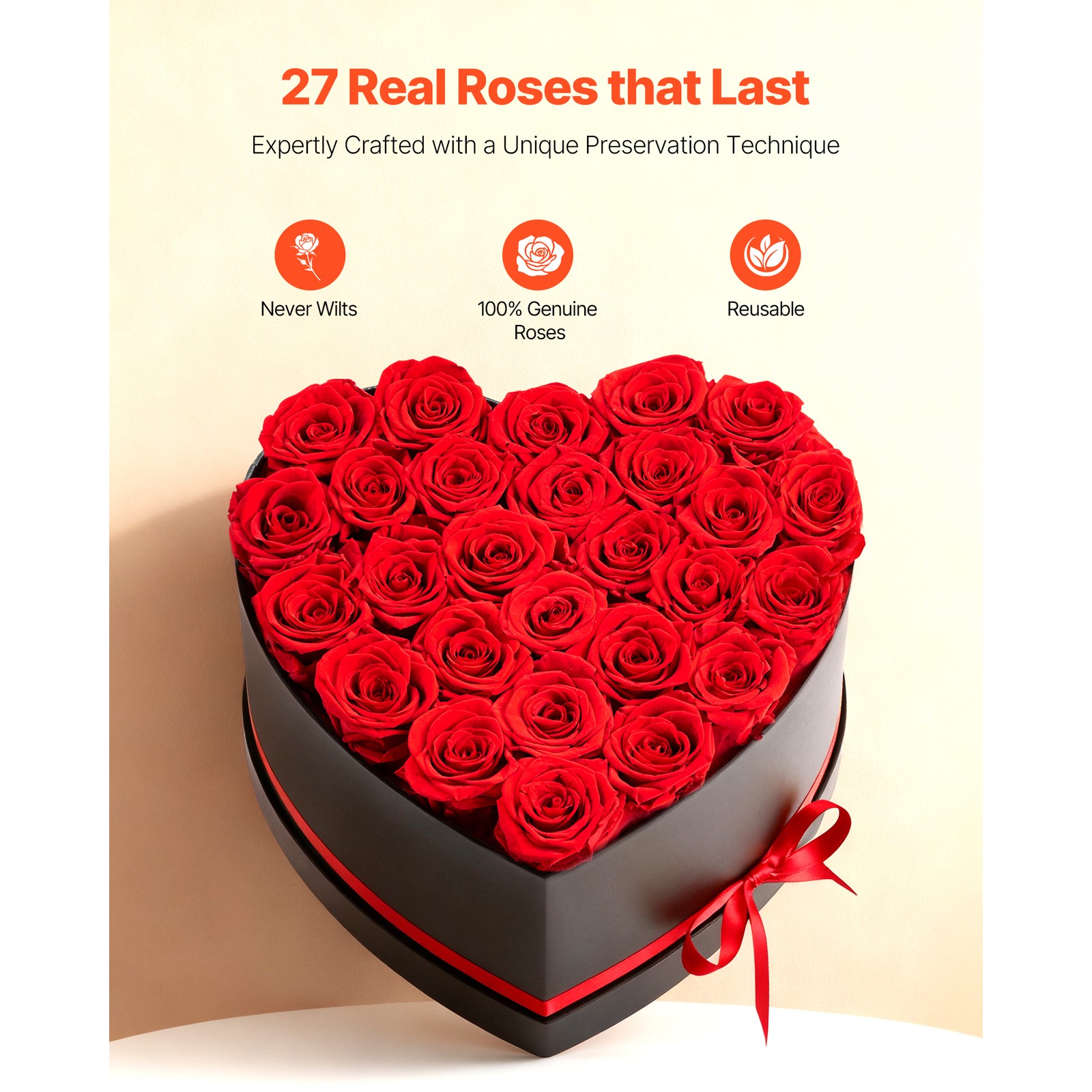 Uimoso 27 Preserved Roses in Heart-Shaped Box – Eternal Red Bouquet