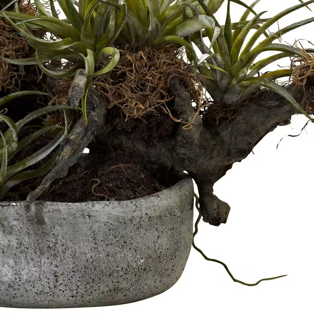 Artificial Orchid and Succulent Garden with Driftwood and Decorative Vase