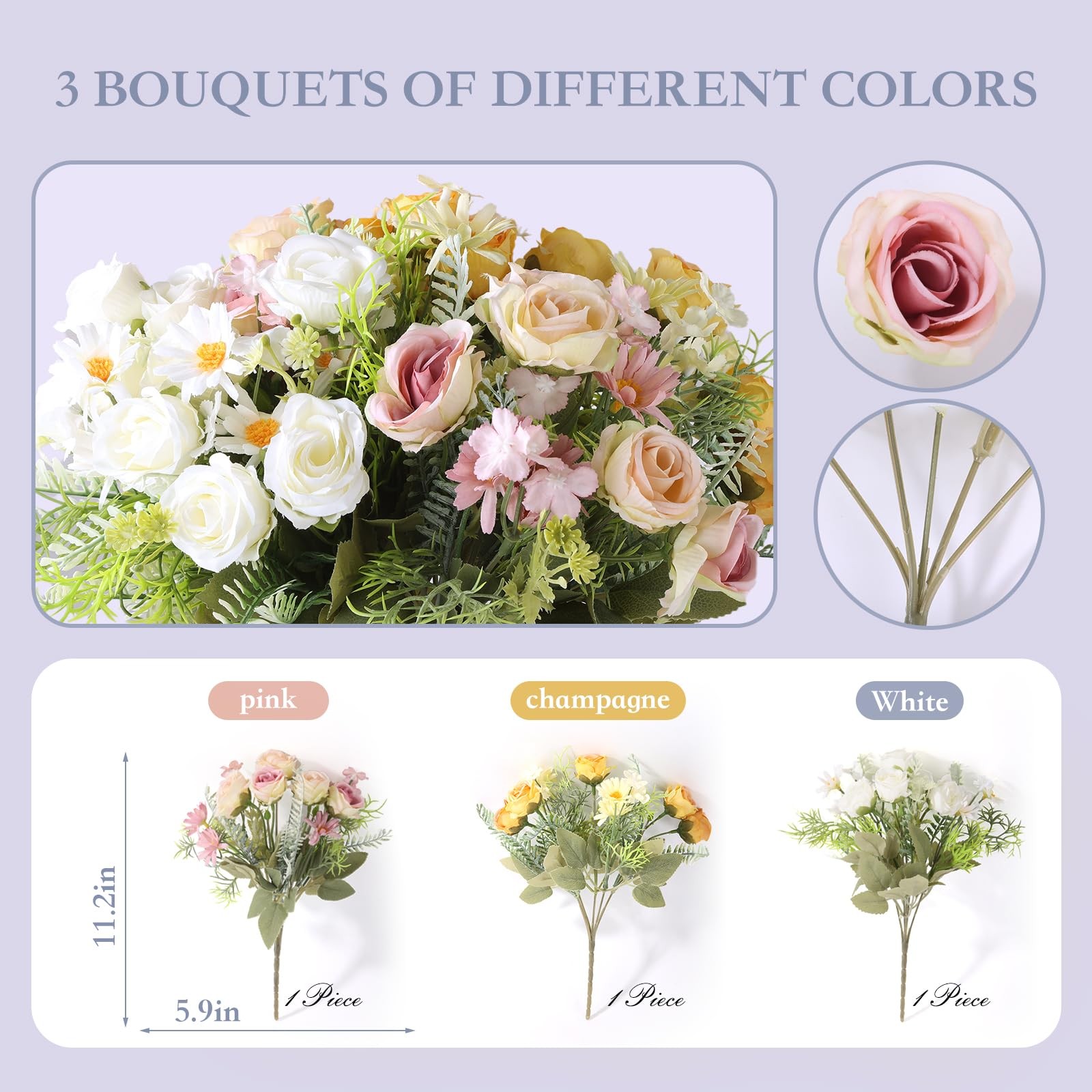 3 PCS Artificial Flowers Fake Bouquet Plastic Floral Party Decor