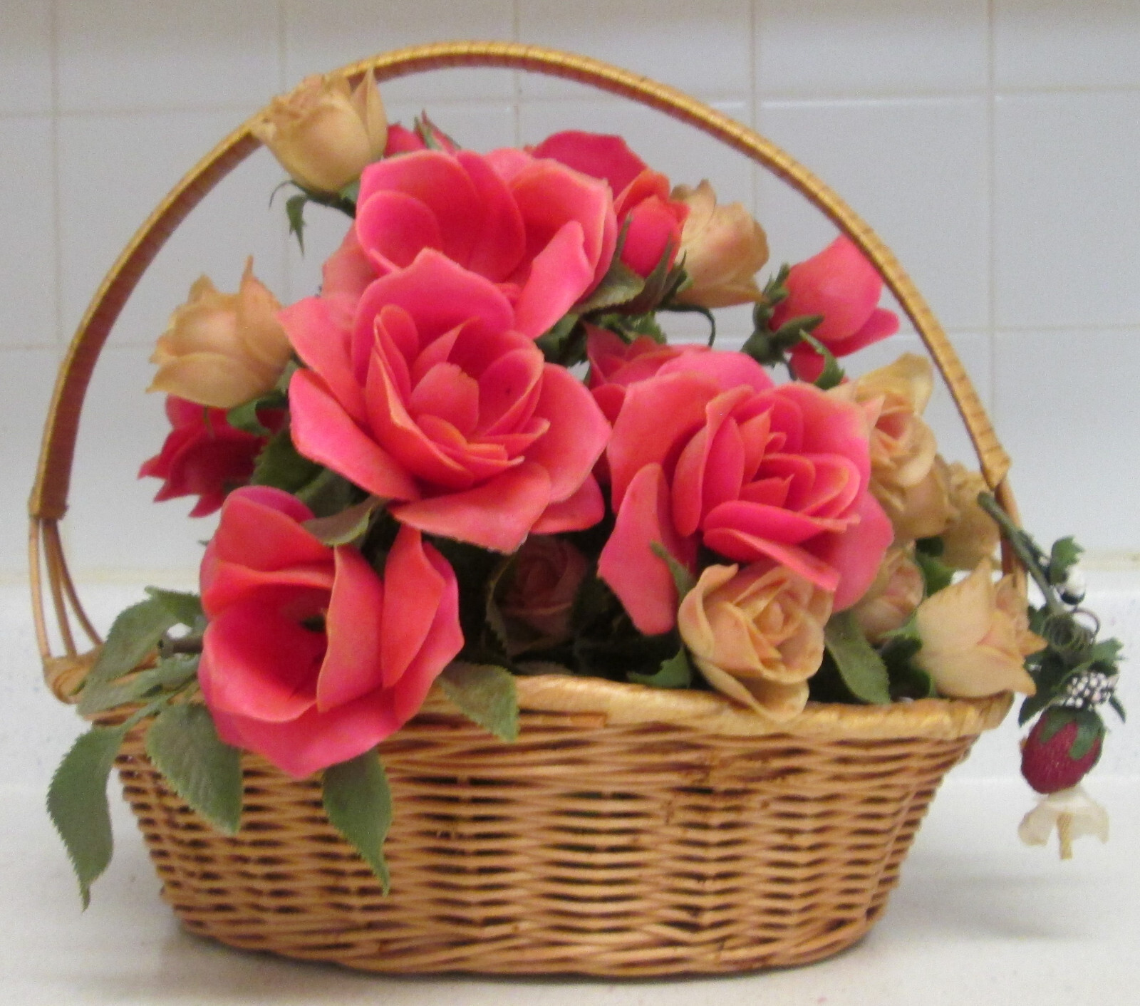 Artificial Planter Basket Faux Indoor House Plant Woven Basket with Handle