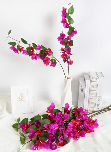 12PCS Bougainvillea Artificial Flowers 31.50″ Long Stem Faux Silk Fuchsia Mixed
