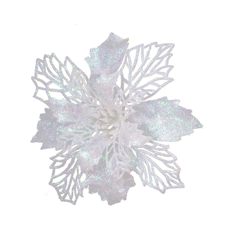 10/5pcs Glitter Christmas Poinsettia Hanging Flowers Xmas Party Tree Decorations