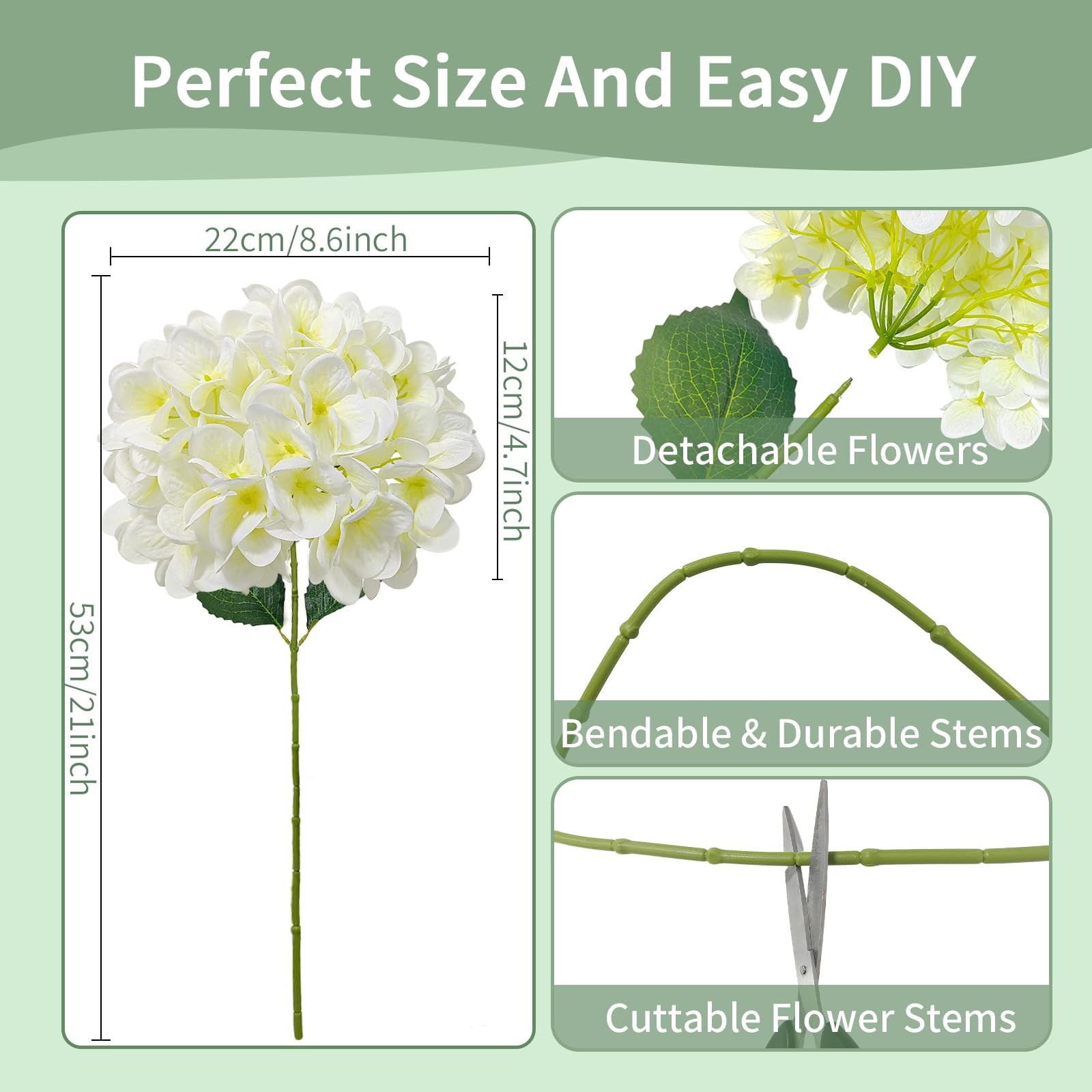 4 Pcs Artificial Hydrangea Flowers, Real Touch Silk Hydrangeas with Stems, Fa…