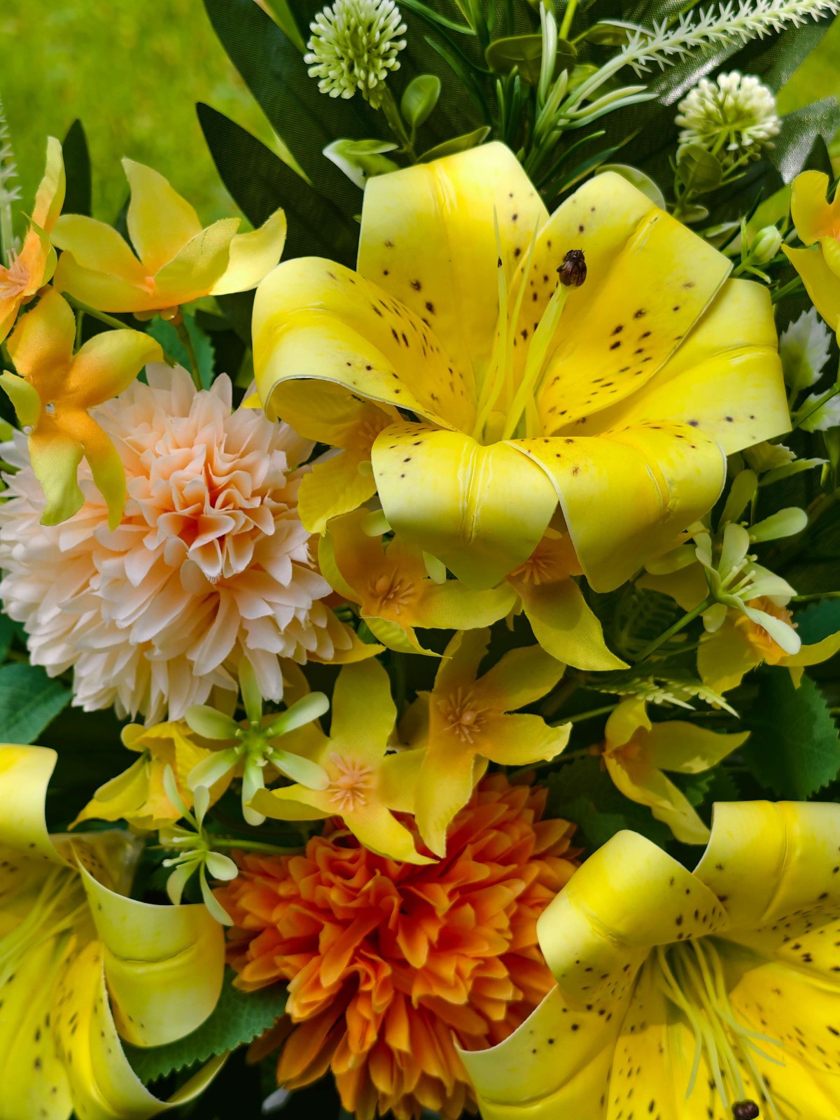 Artificial Liles Mums Daises Flowers Cemetery Grave Arrangement Decor Memorial