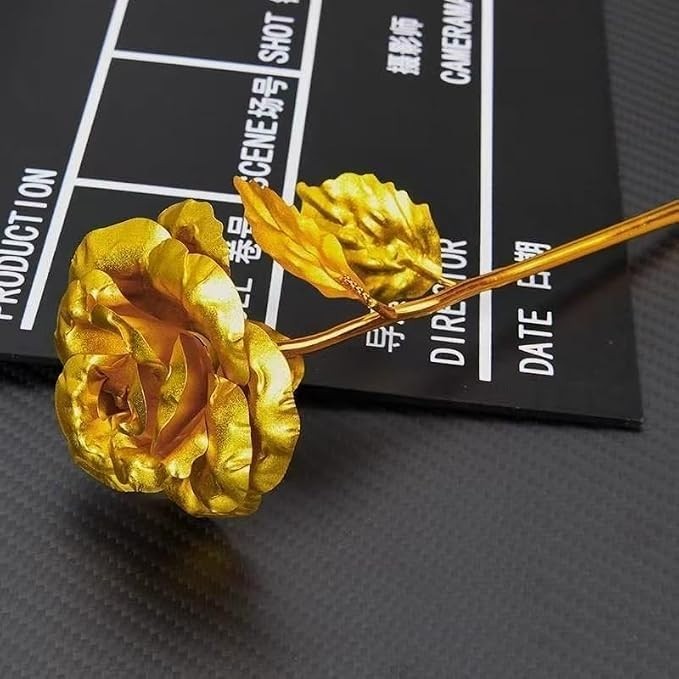 Gold Dipped Rose, Eternal Long Stem Golden Rose Luxurious Romantic Gift for Wo