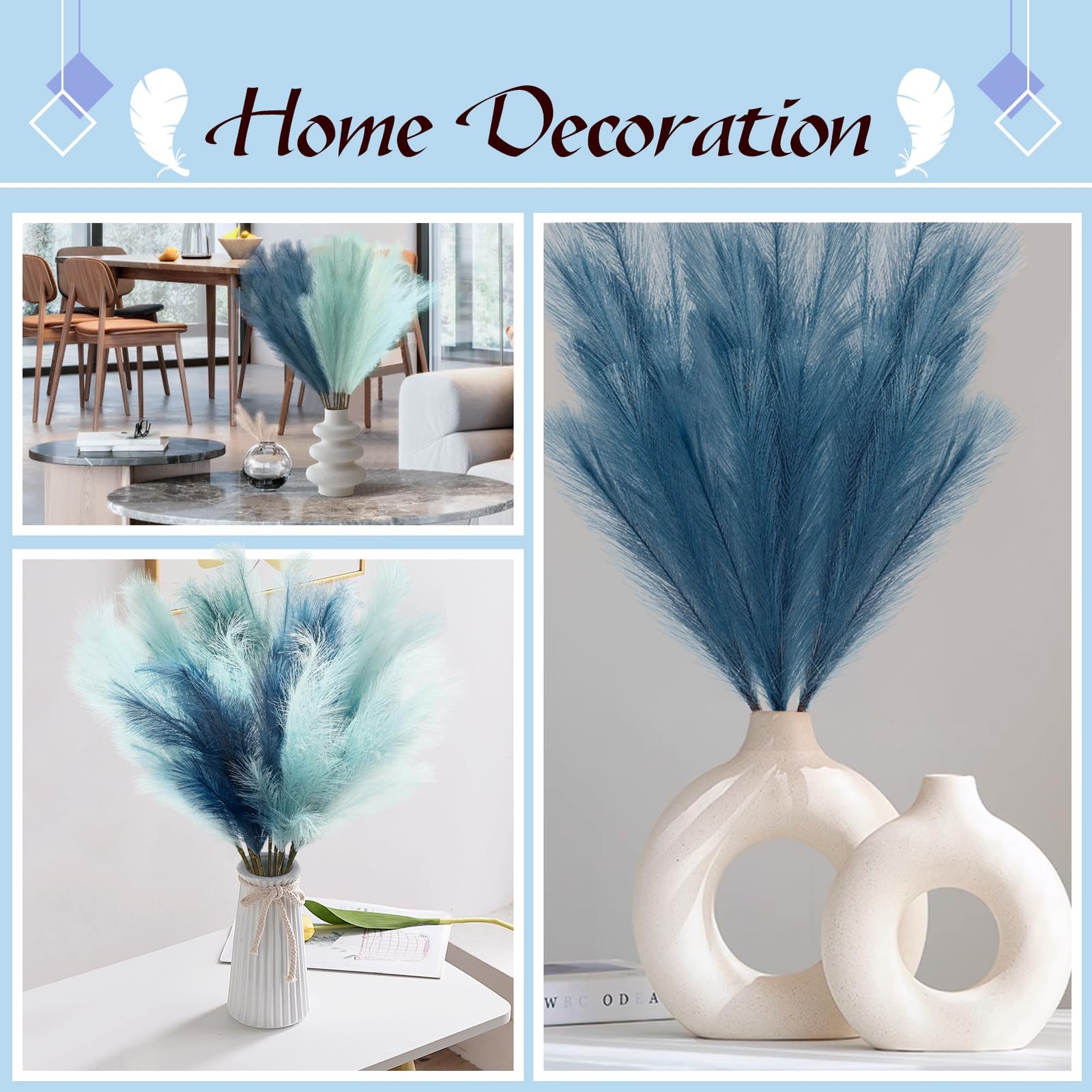 9Pcs 3FT Colorful Faux Pampas Grass for Boho Decor, Non-Shedding Fluffy Artif…