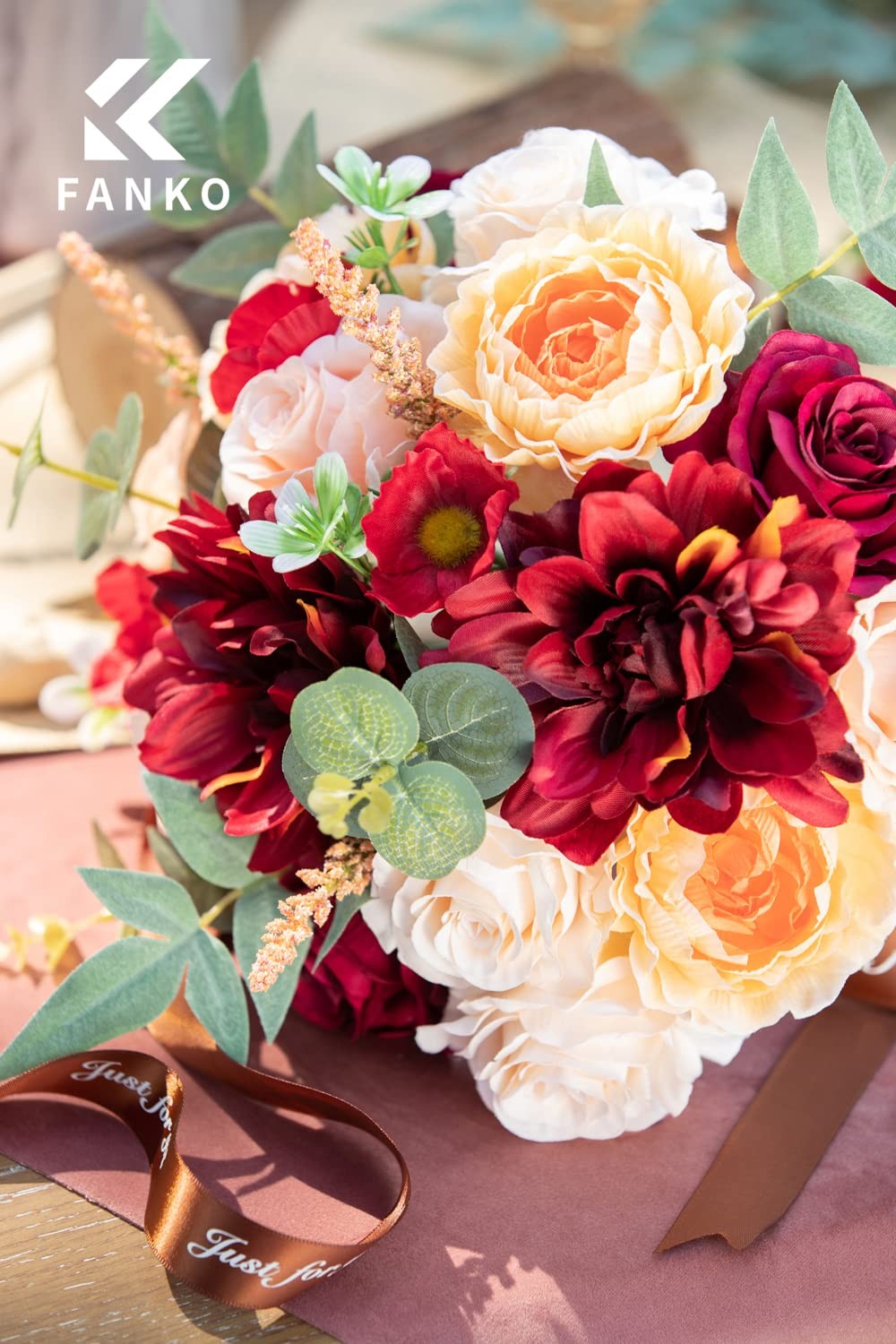 Rose Artificial Flowers Combo Set Fake Silk With Greenery Wedding Bouquet