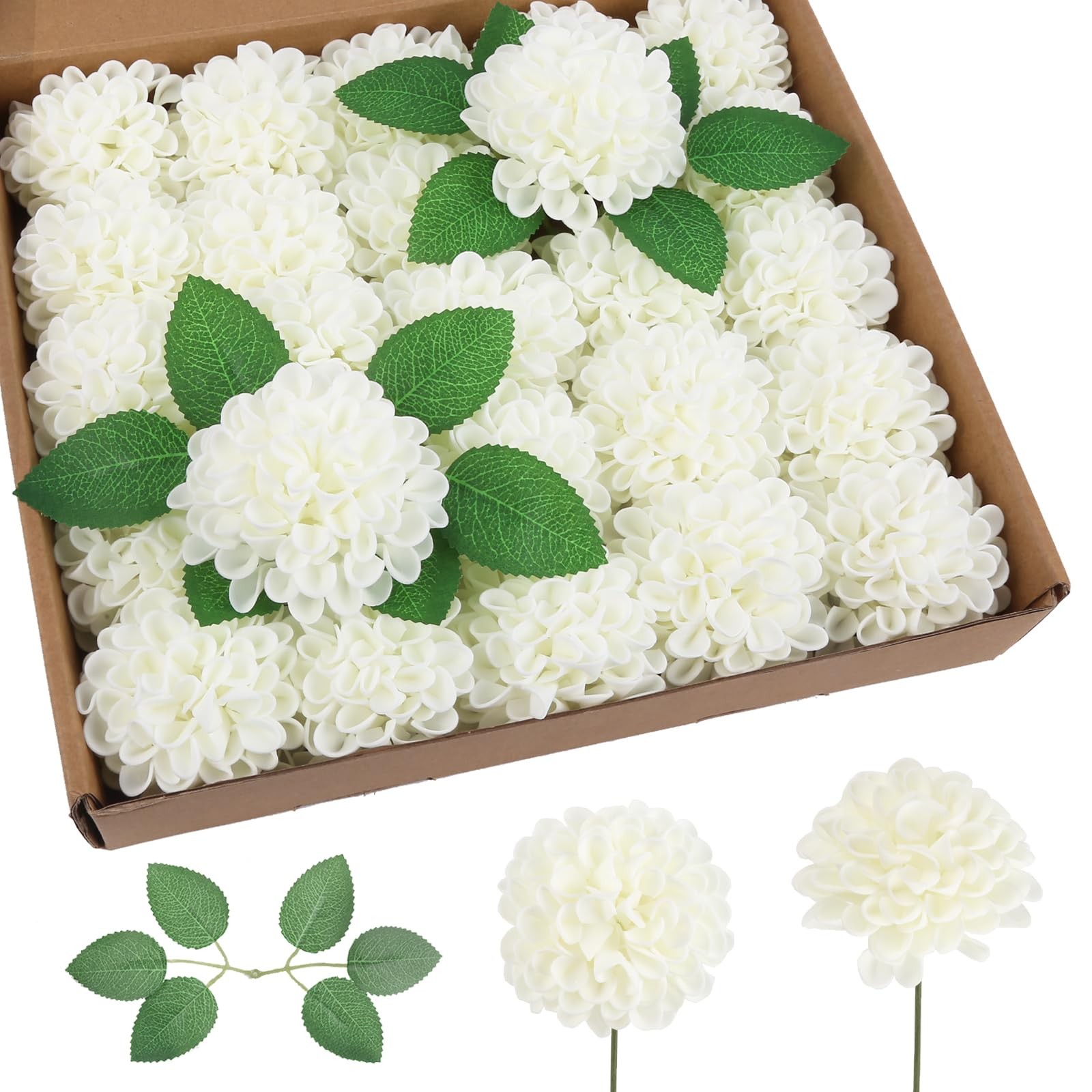 Foam Dahlia Flowers,25Pcs Ivory Faux Flowers Realistic Fake Dahlias Artificia…