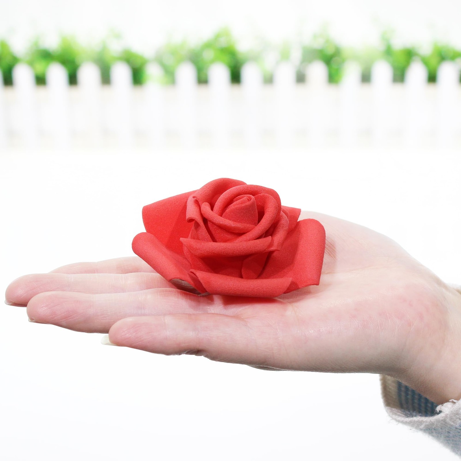 100 Pcs 3 Inch Artificial Flowers Bulk 5 in 1 Set Faux Foam Fake Rose Head We…