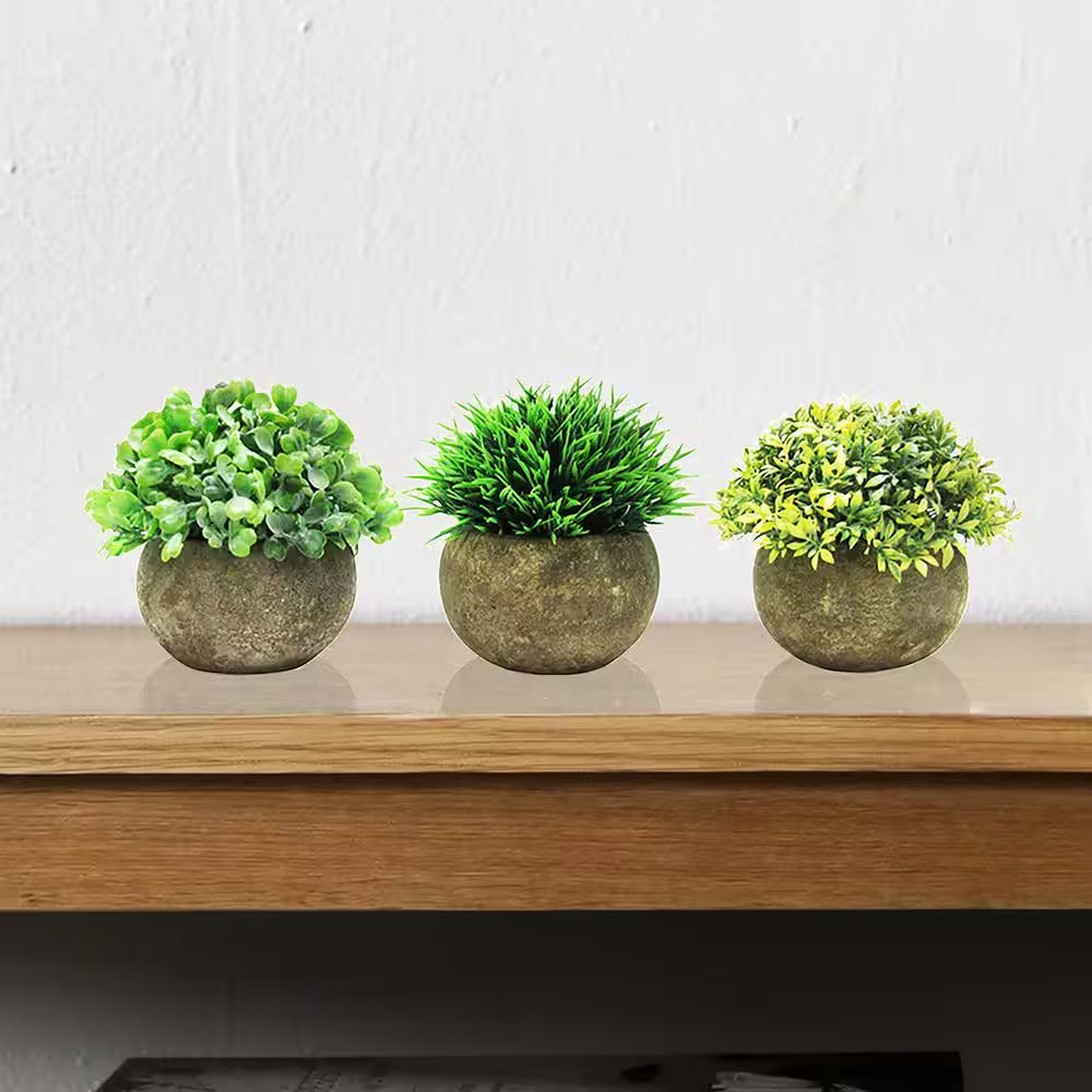 4.5 In. Frosted Green Artificial Boxwood Grass Leaf Succulent Mix Small Plant To