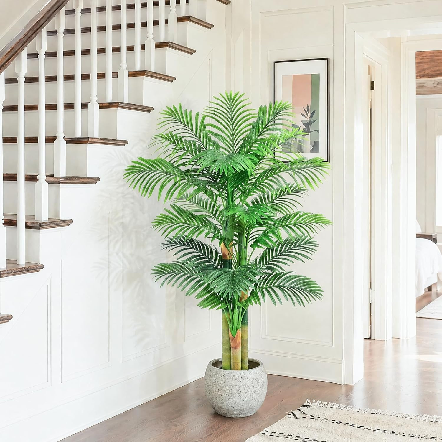 5FT Artificial Golden Cane Palm Tree, UV Resistant Faux Palm Plant with Realisti