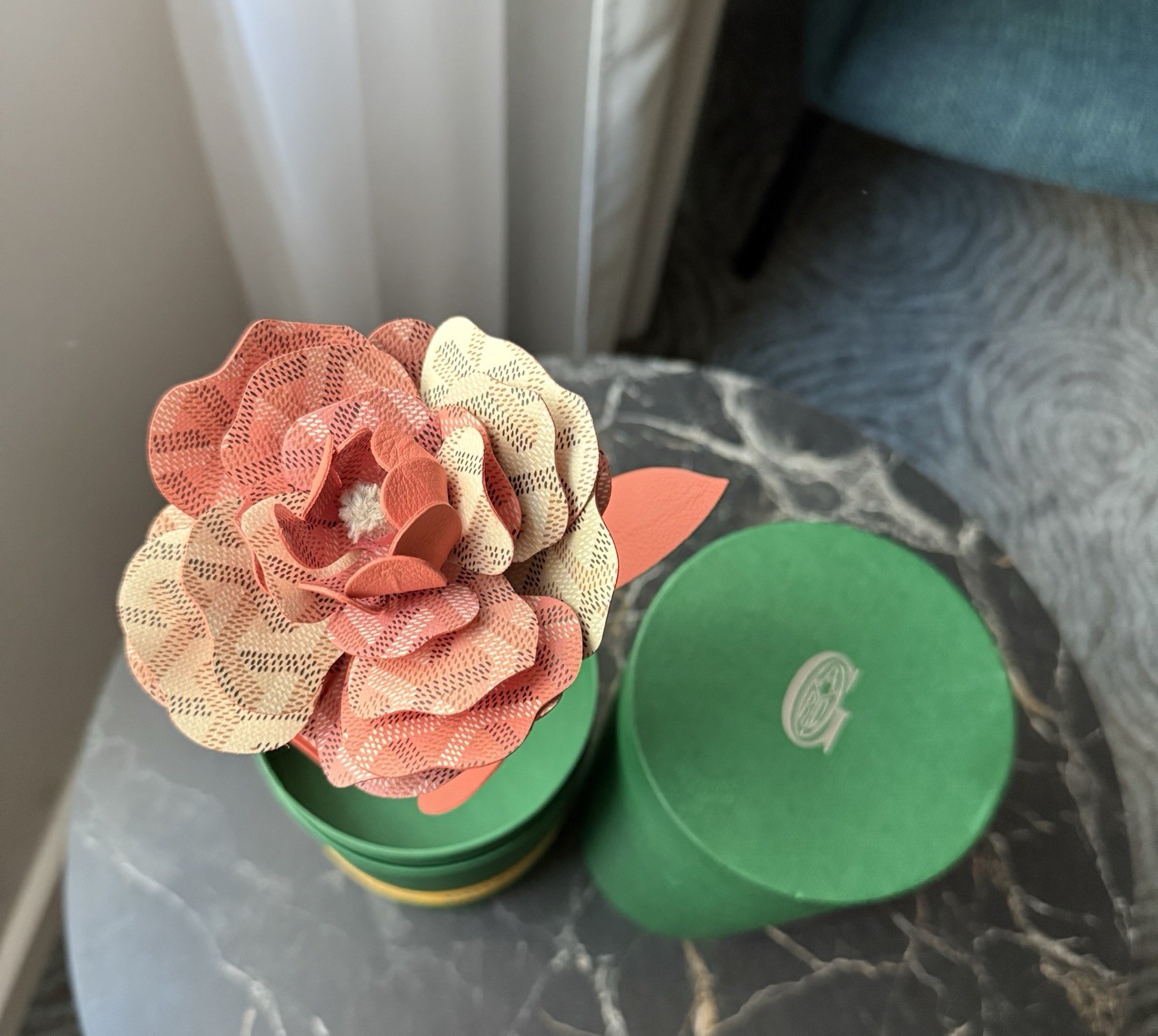 New Goyard Limited Edition MON AMIE LA ROSE Coral Flower With Paper Vase Case