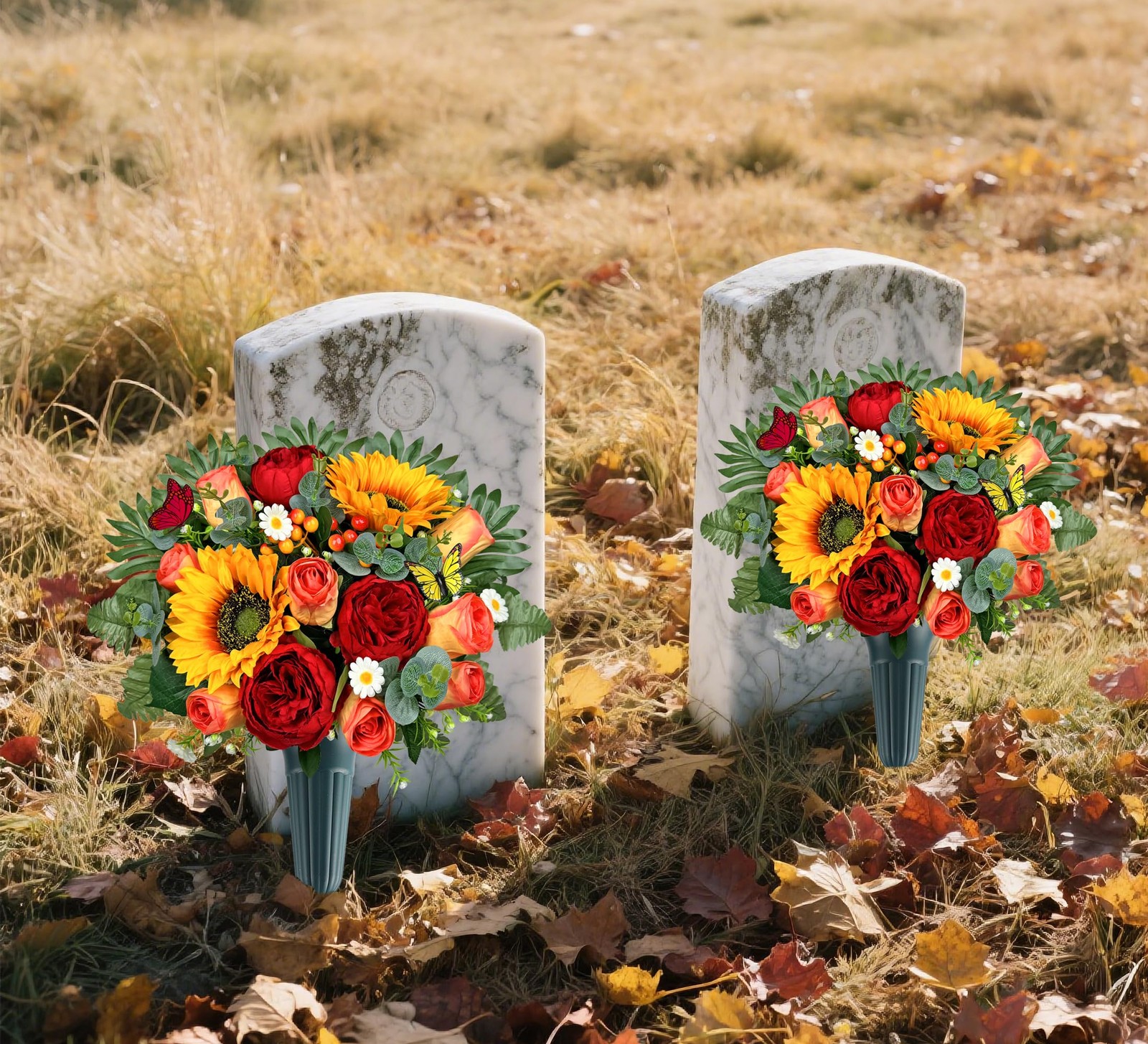 Artificial Cemetery Flowers for Outdoor Grave Decorations，Memorial Flower- Re…