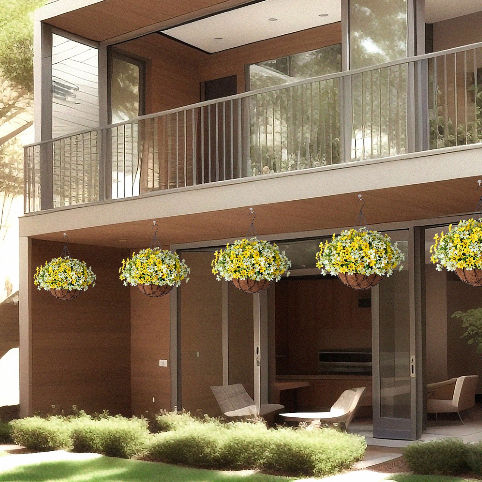 Artificial Silk Flowers Hanging Baskets Outdoors,Chrysanthemum with Eucalyptu…