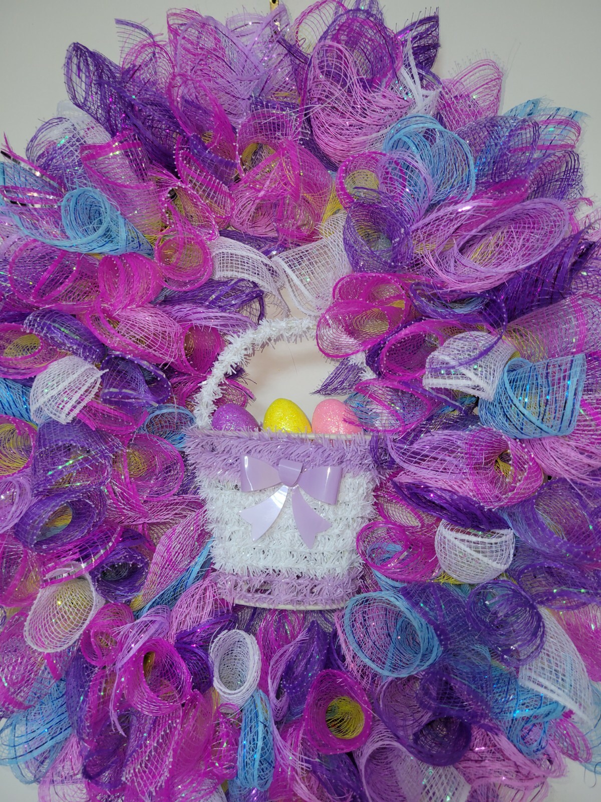 EASTER egg basket blue yellow purple pink SPRING Wreath Deco Mesh Door window
