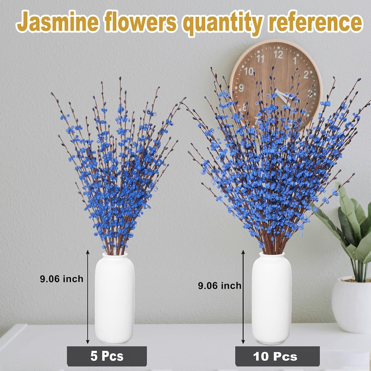 5Pcs Jasmine Blue Flowers Artificial, 29.5″/75cm Long Stem Patriotic Flower w…