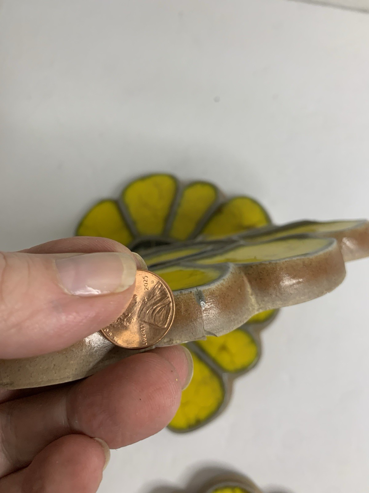 Pottery Decor Handcrafted Crackle Glazed Ceramic Folk Art Lot 4 Yellow Flowers