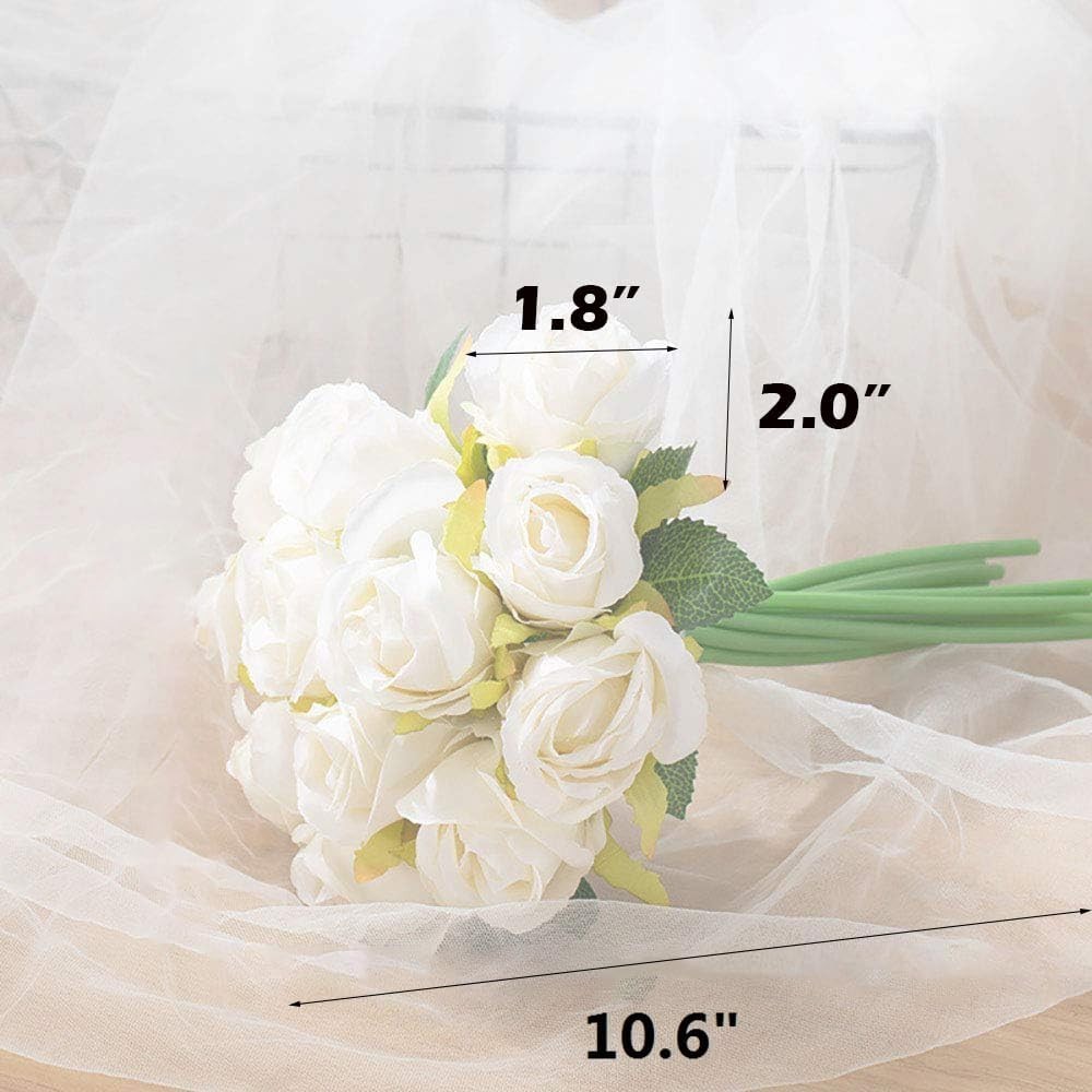 Stunning 12pc White Faux Silk Rose Bouquet – Ideal for Weddings & Parties
