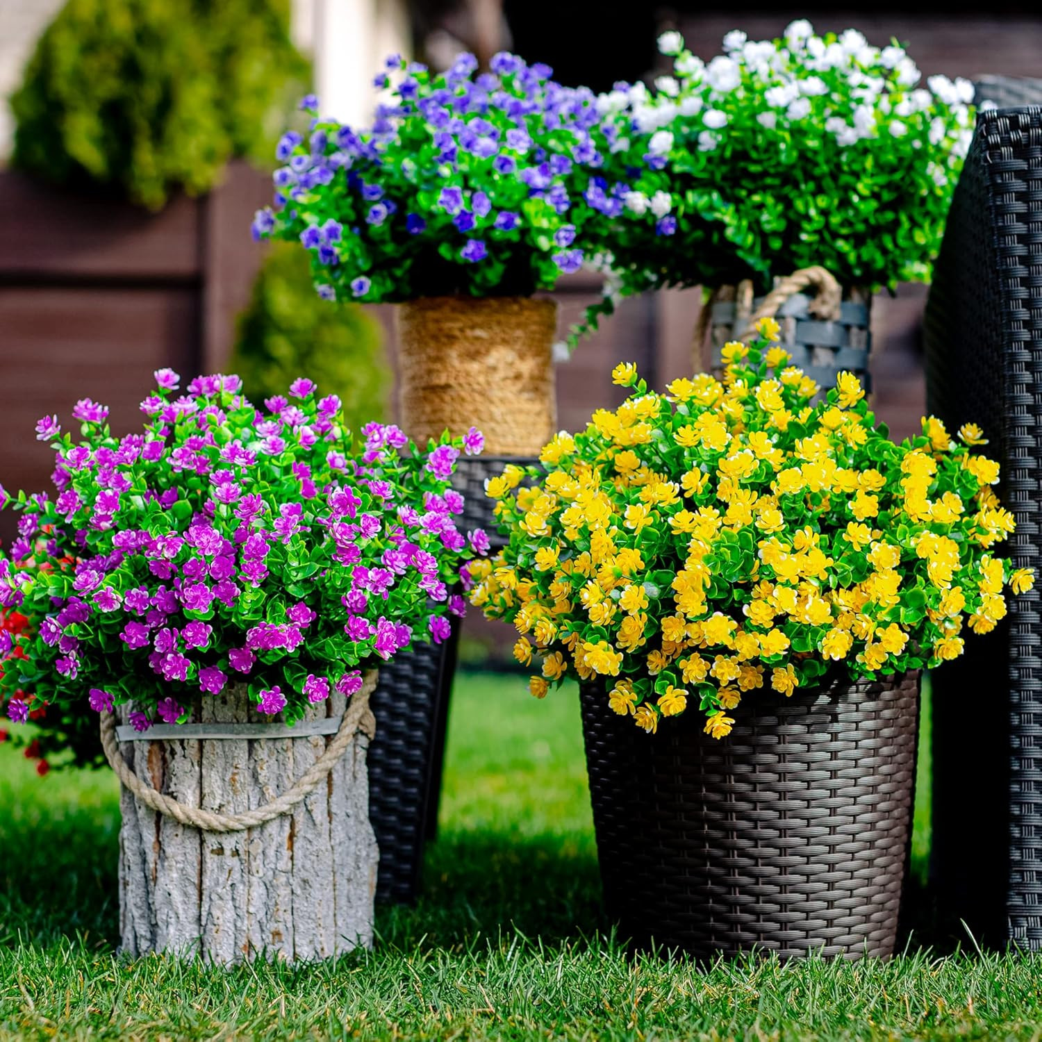 Artificial Flowers Outdoor Fake Plants – 12 Bundles UV Resistant No Fade Faux Pl