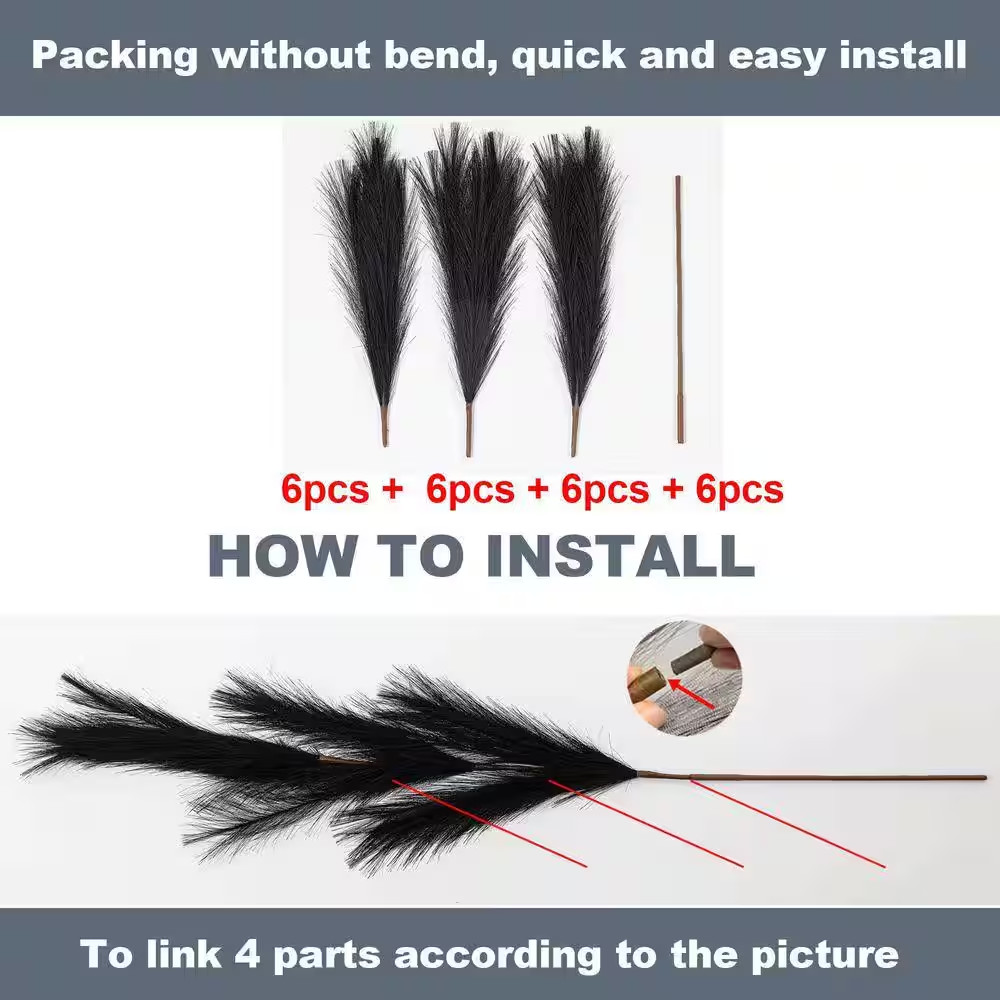Black Color Family Artificial Plant 43 In. Tall Pampas Grass Feathers Set for Ho