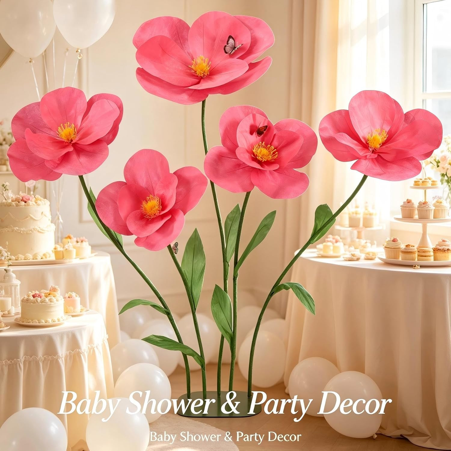 5 PCS Giant Flowers for Decoration with Stand 5.9 Ft Large Artificial Poppy | Ha