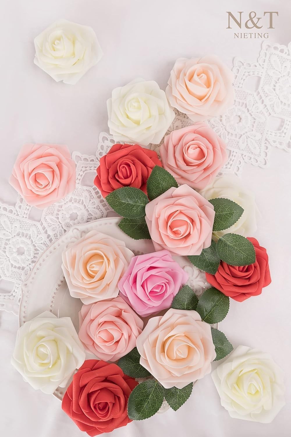 Artificial Flowers 25pcs Real Looking Artificial Roses with Stems for Valenti…