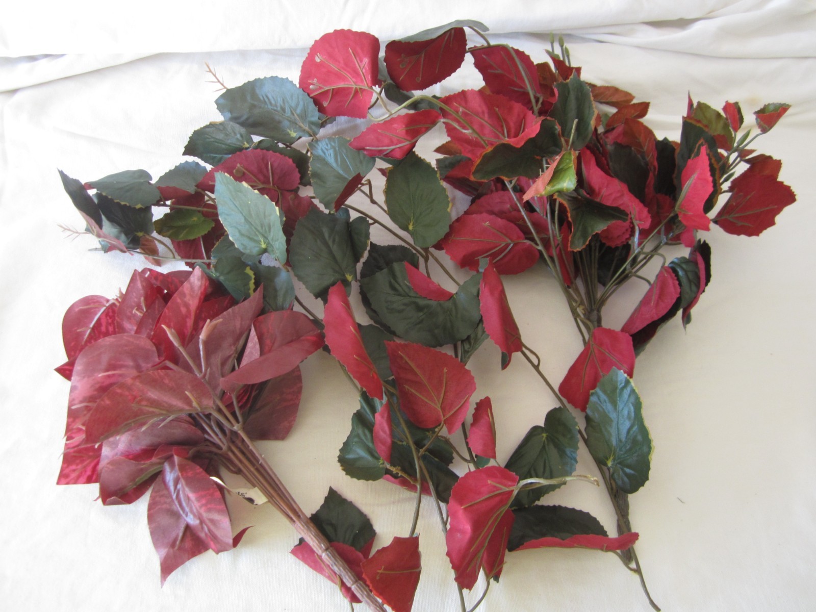 Lot of RED & GREEN Artificial Floral BUSH LEAVES Tree Branches Greenery Decor