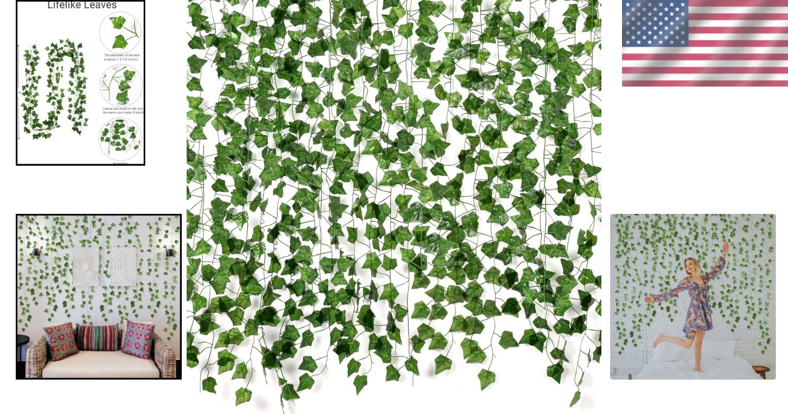 AIrtefact Ivy Leaves Hanging Greenery – 84 ft 12-Pack for Versatile Decoration