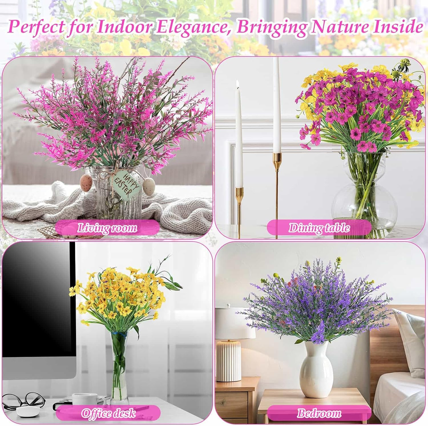 18 Bundles Artificial Flowers & Plants for Outdoors UV Resistant | Realistic Fak