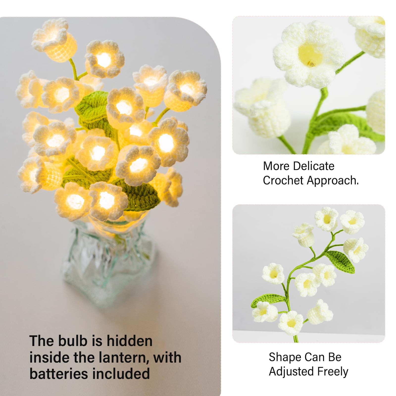 Lily of The Valley Lamp Crochet Flowers Bouquet Cute Night Light for Mother’s…