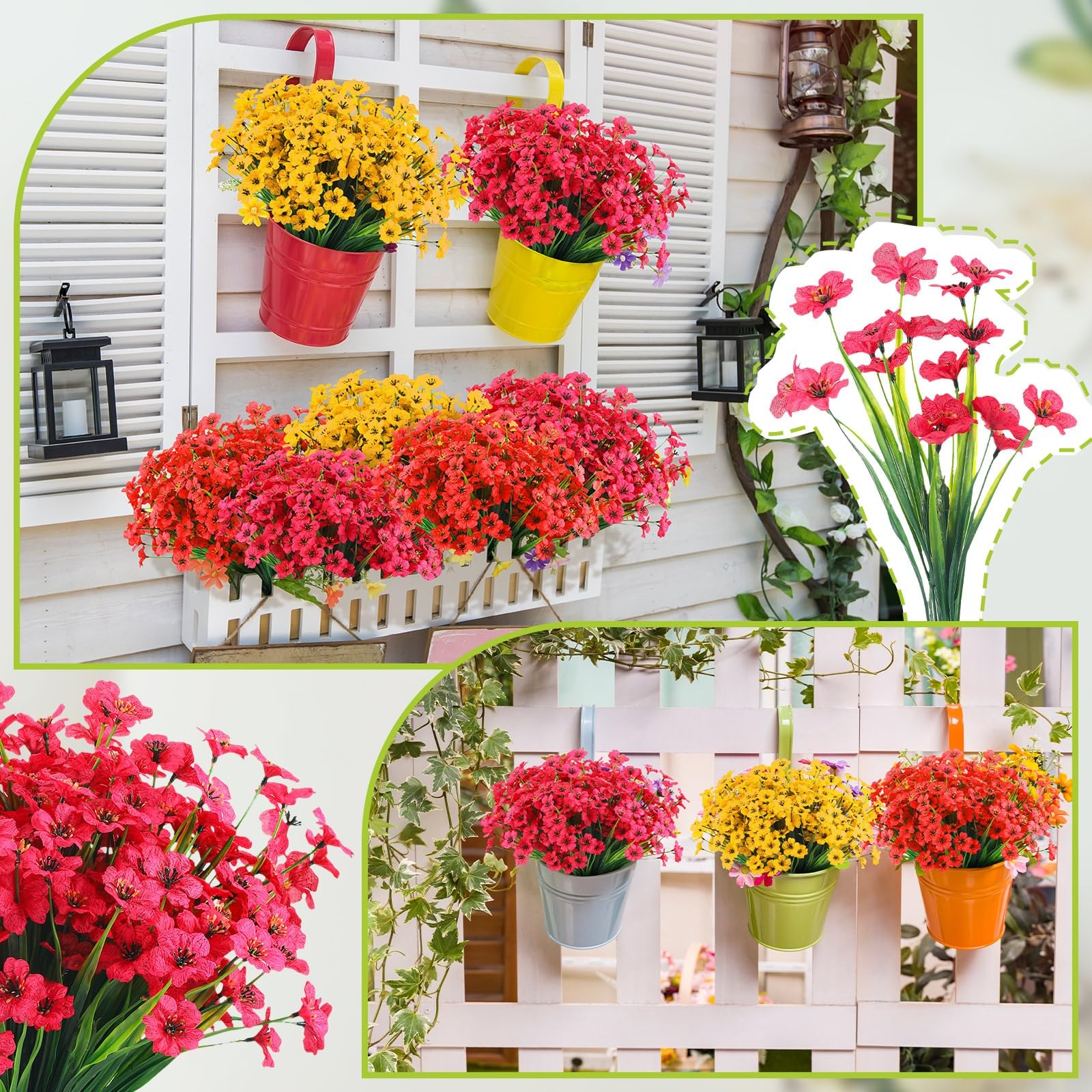 60 Bundles Spring Artificial Flowers for Outdoor Plastic UV Resistant Fake Fl…