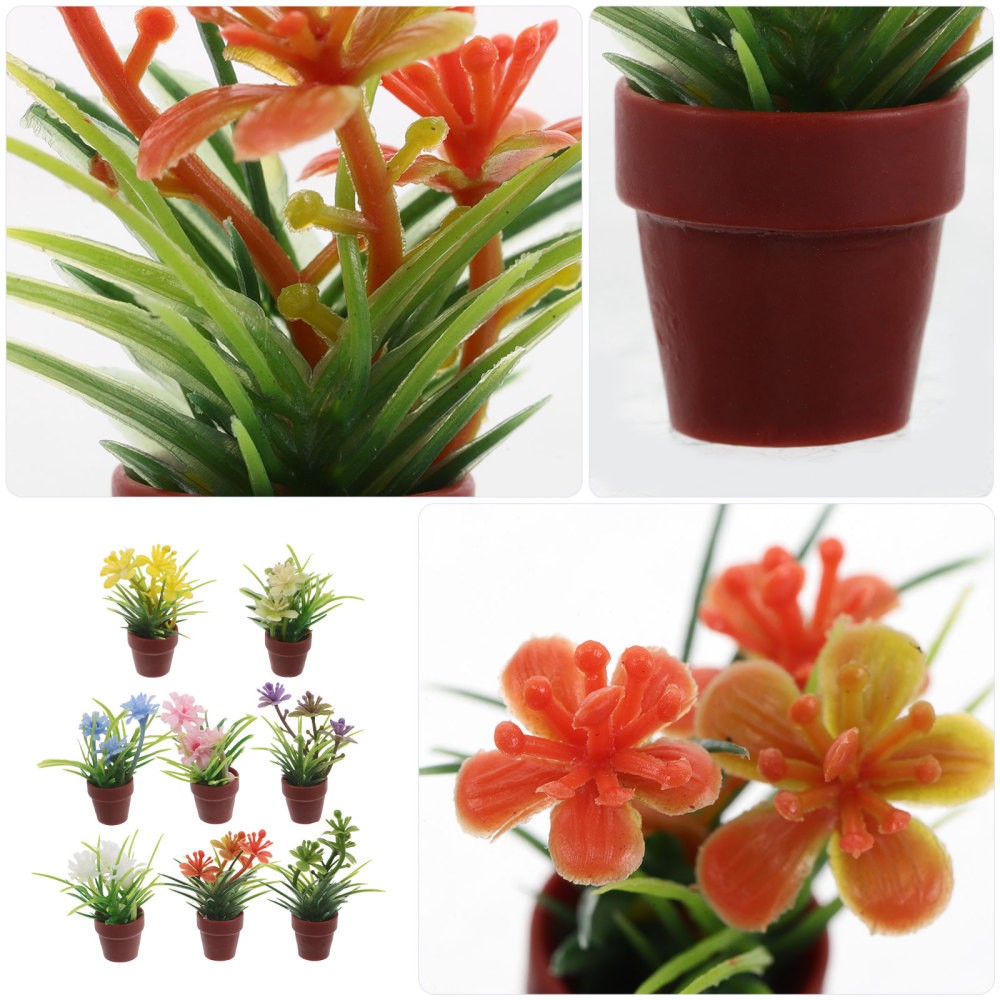 8Pcs Assorted Color Miniature Dollhouse Plants Reusable Plastic Bonsai Decor