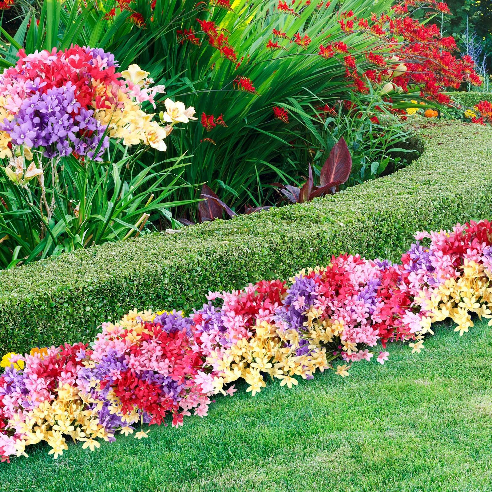 8 Bundles Artificial Flowers Fake Daffodils In/Outdoor UV Resistant Garden Decor