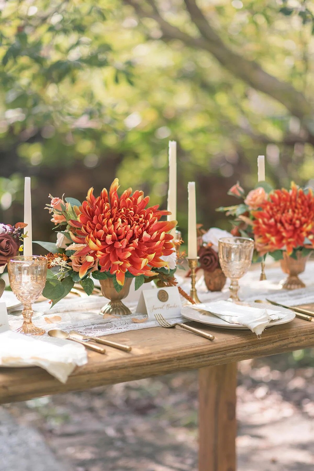 6 Pcs Deep Orange Artificial Mums for Outdoors Fall – 25.6’’ Long Stem Faux C…