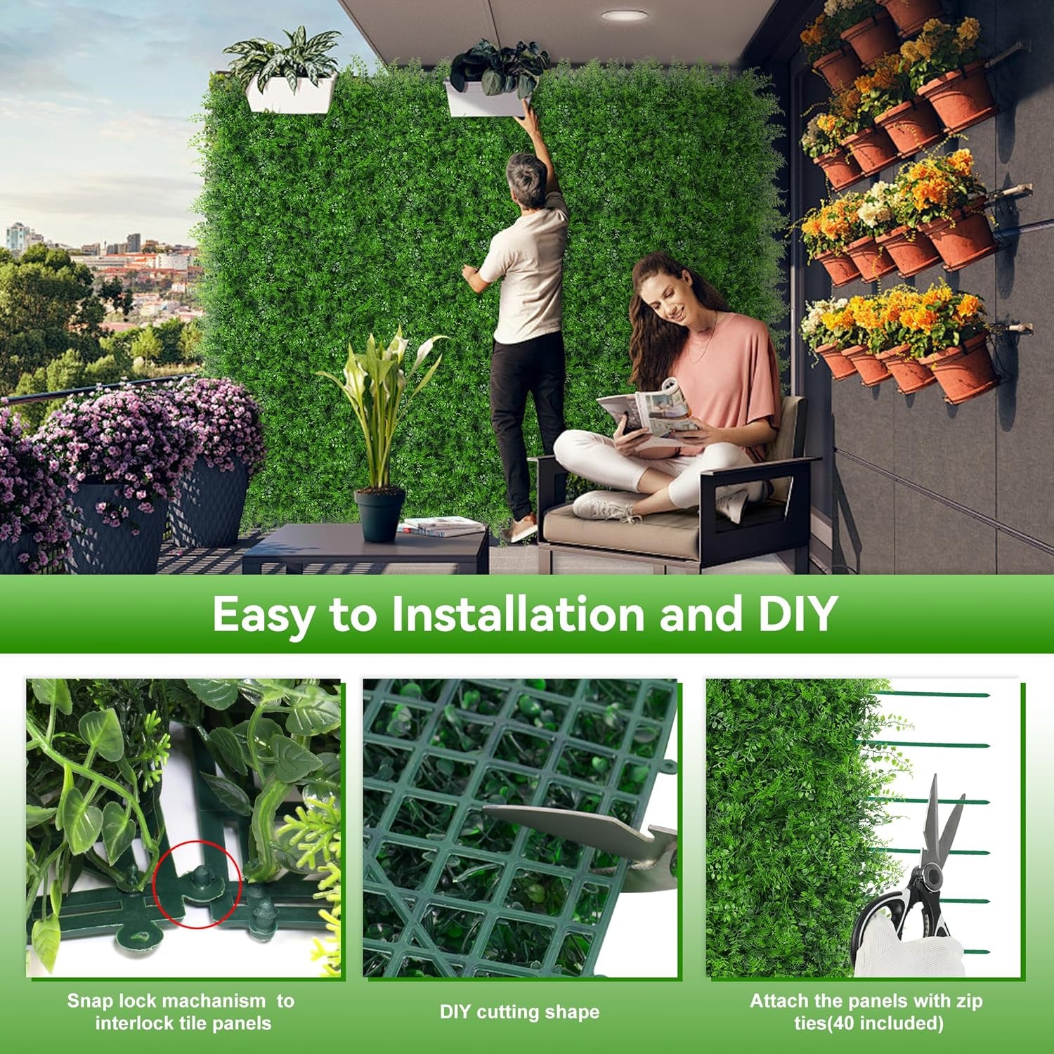 12Pcs 20″x20″ UV-Protected Grass Wall Panels for Indoor/Outdoor Decor