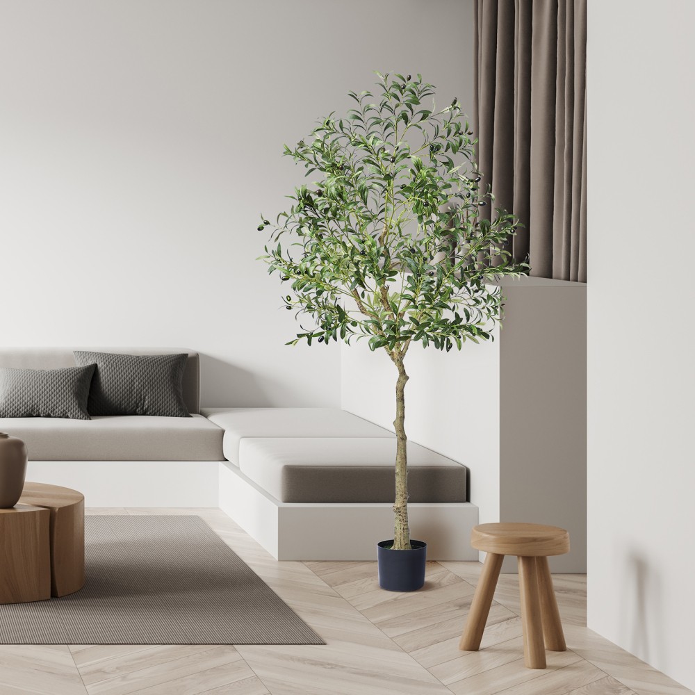 6FT Faux Olive Tree Anti-Tip Potted Plant Low Maintenance Indoor Outdoor Decor