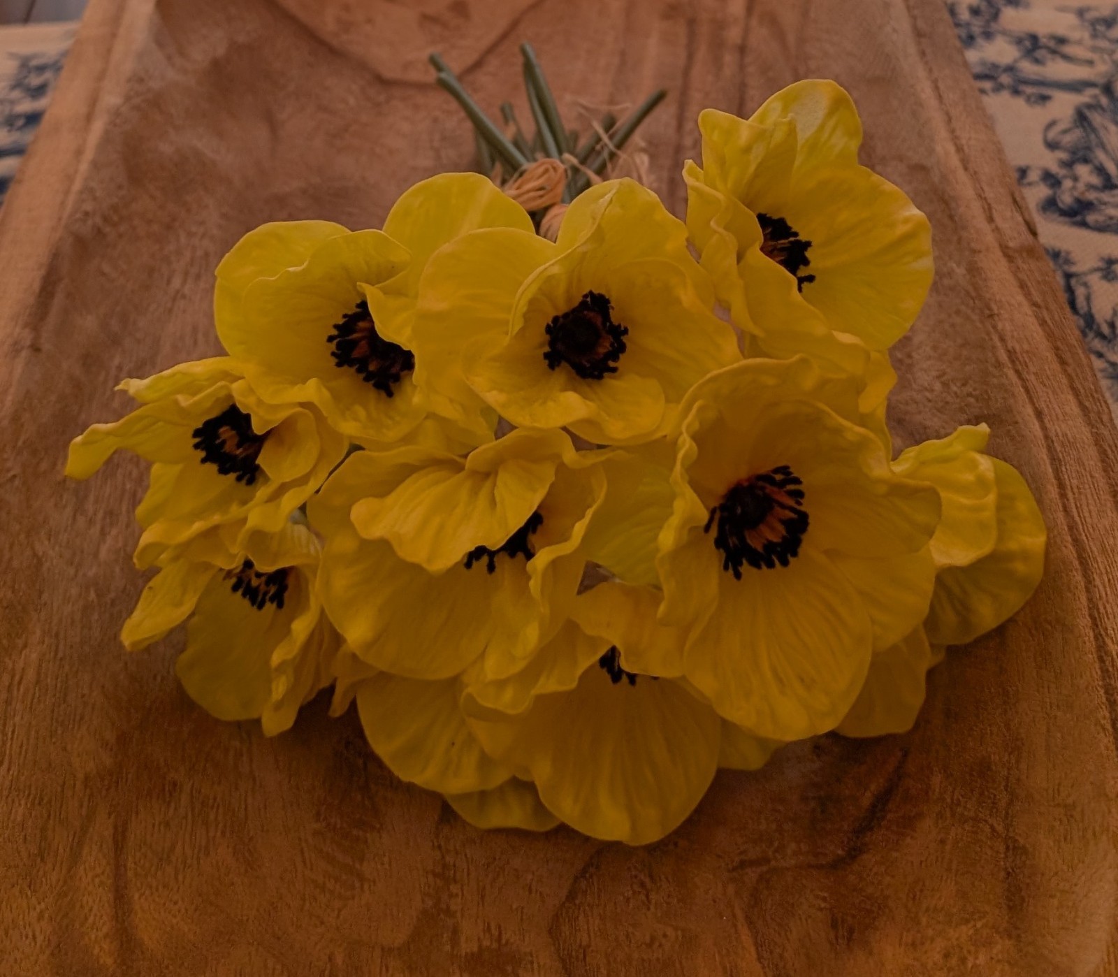 Real Touch Faux Yellow Artificial Poppy Flower, Twelve Stems, 12-Inches Each