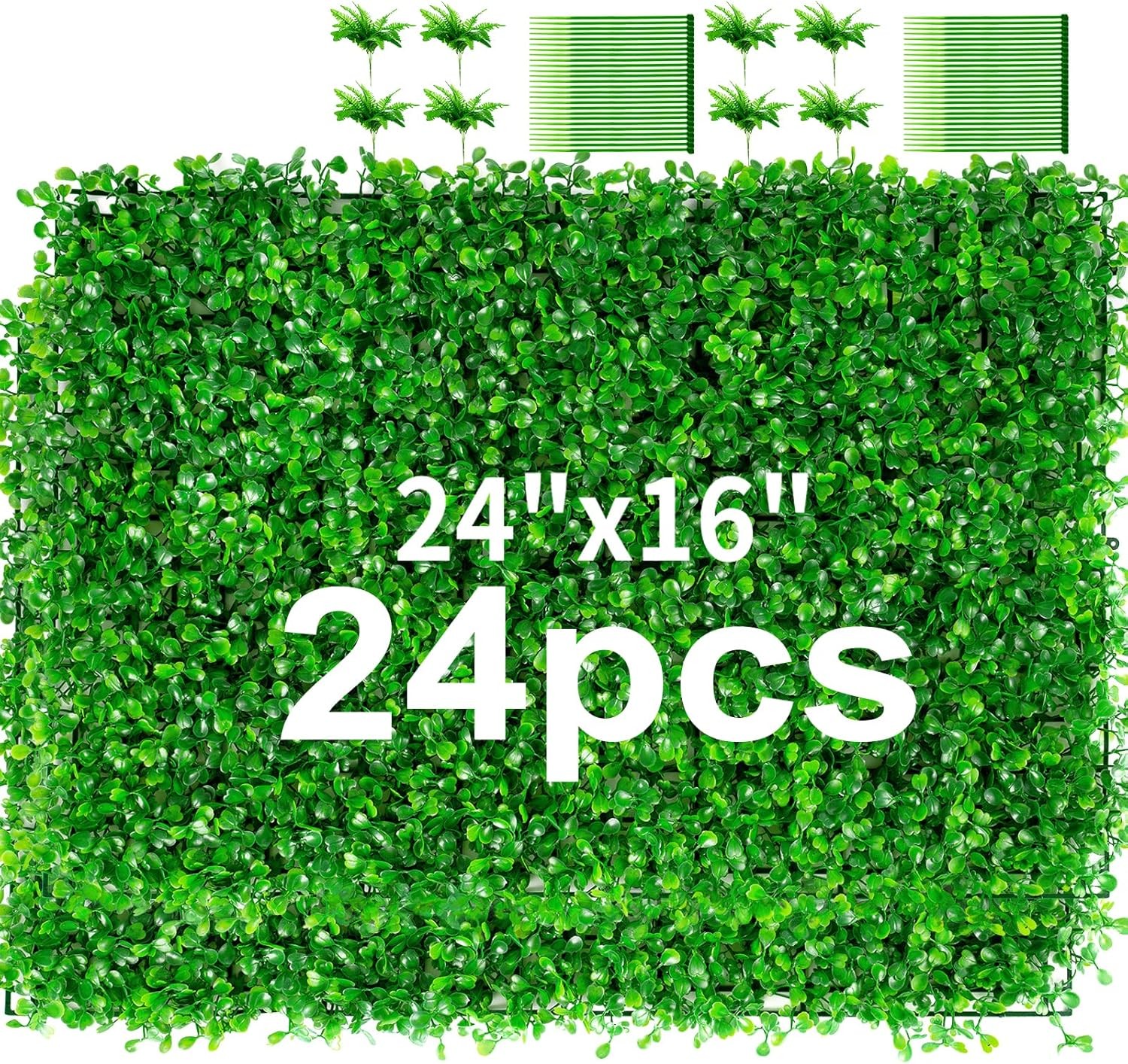 24PCS 24″x16″ Artificial Boxwood Mat Wall Hedge Decor Privacy Fence Panels Grass