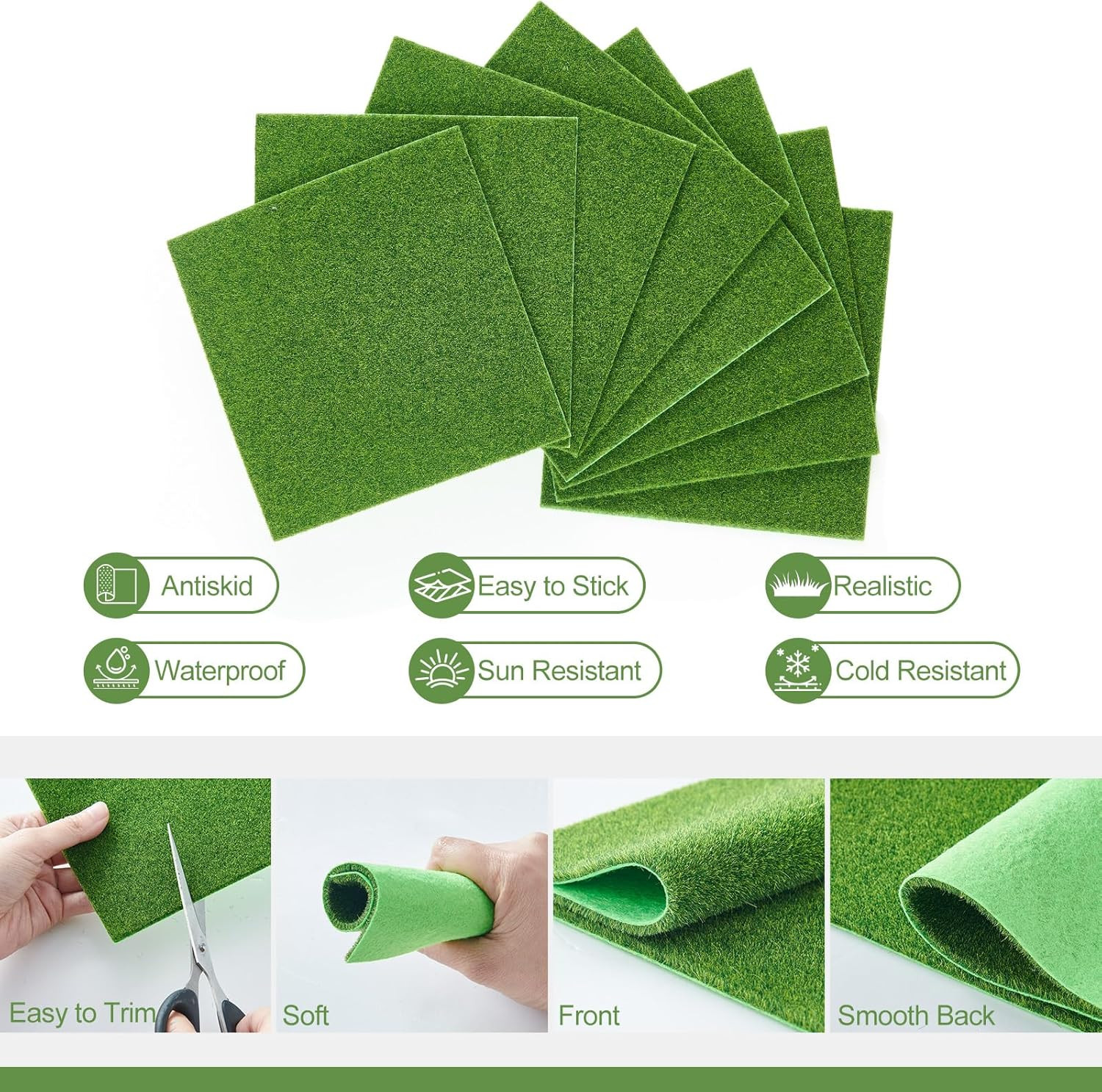 8 Pcs 6 X 6 Inch Fake Grass Decor for Crafts, Premium Realistic Artificial Grass