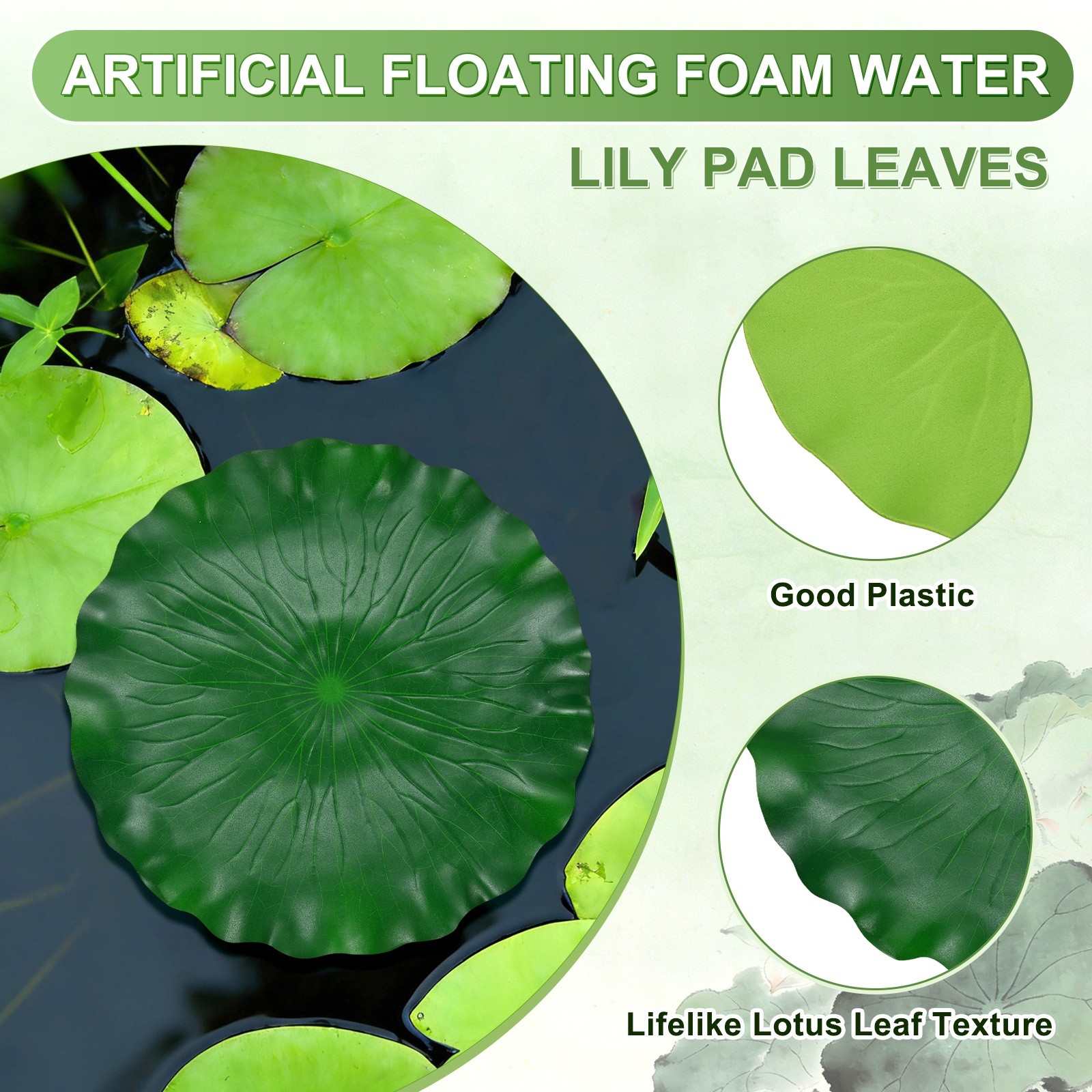 1-Pack Artificial Floating Foam Water Lily Pad Leaves, 16inch/40cm [Green]