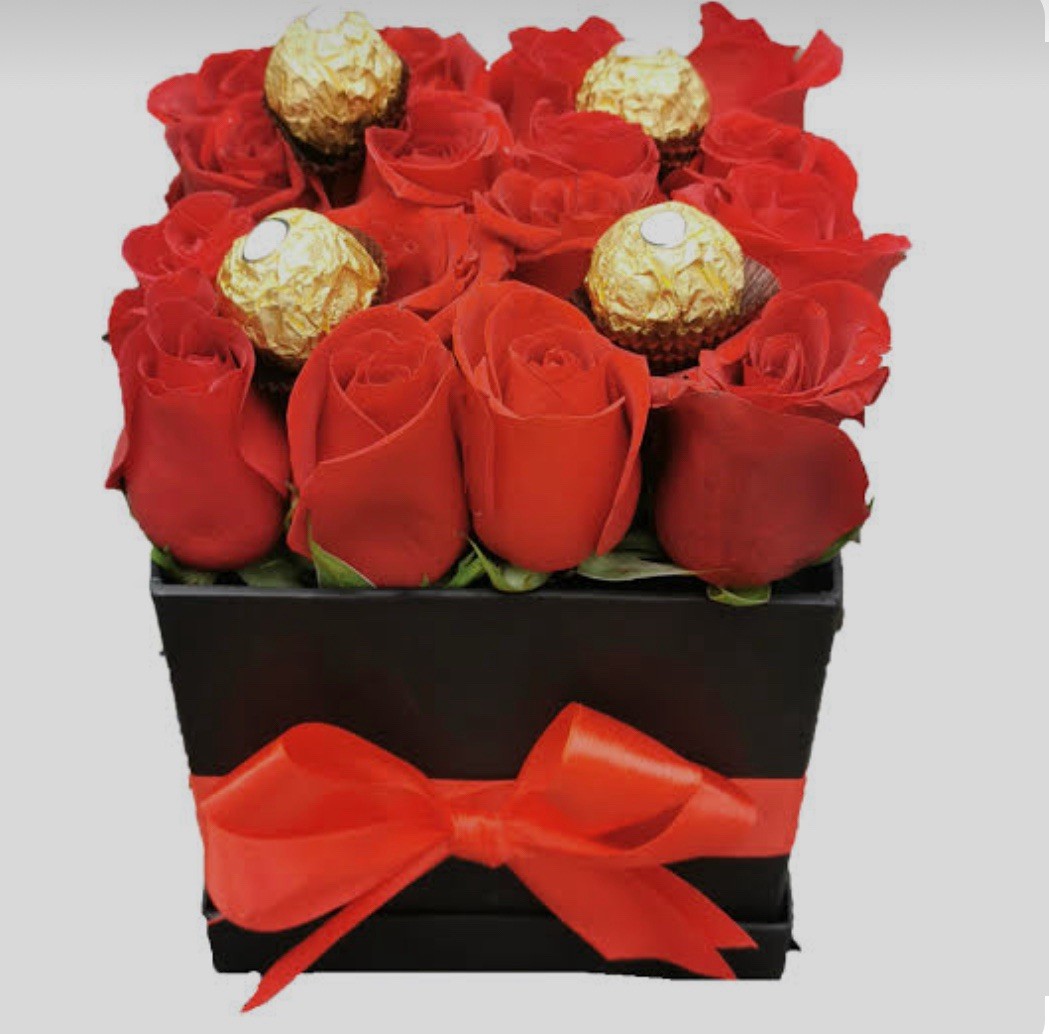 Red Rose Flower Box Arrangement Centerpiece Black Gold Door Decoration