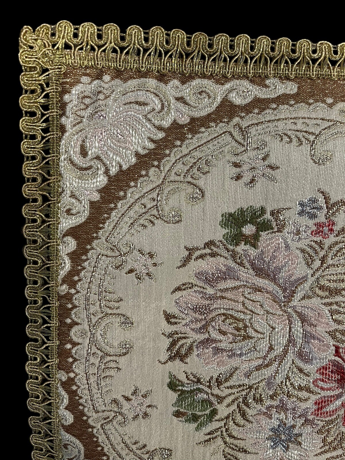 Vintage Victorian Inspired Floral w/Gold Glitter Accent Trim Decorative Square