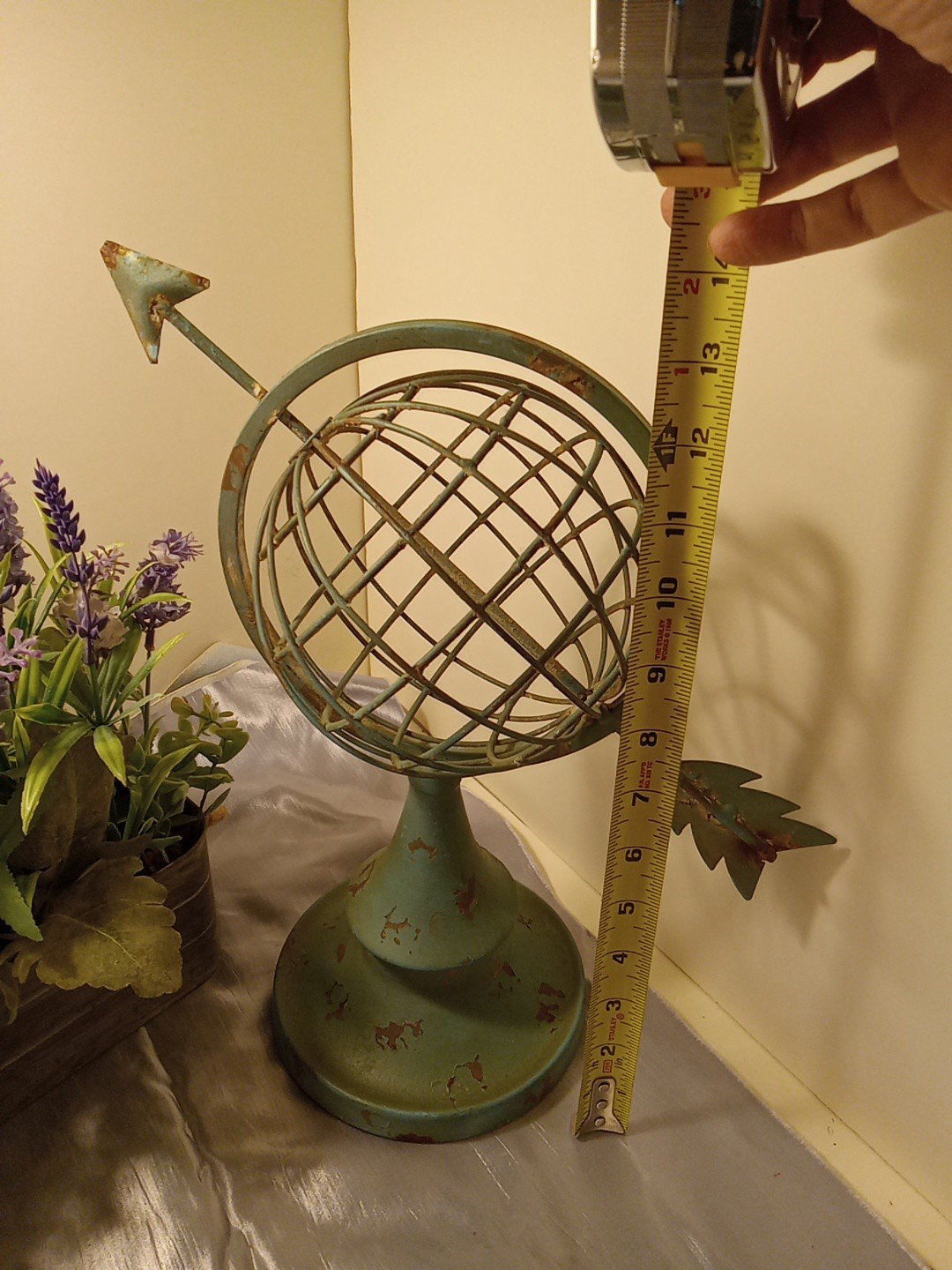 Metal Rustic Turquoise Tabletop Globe And Lavender 11in Planter Decor