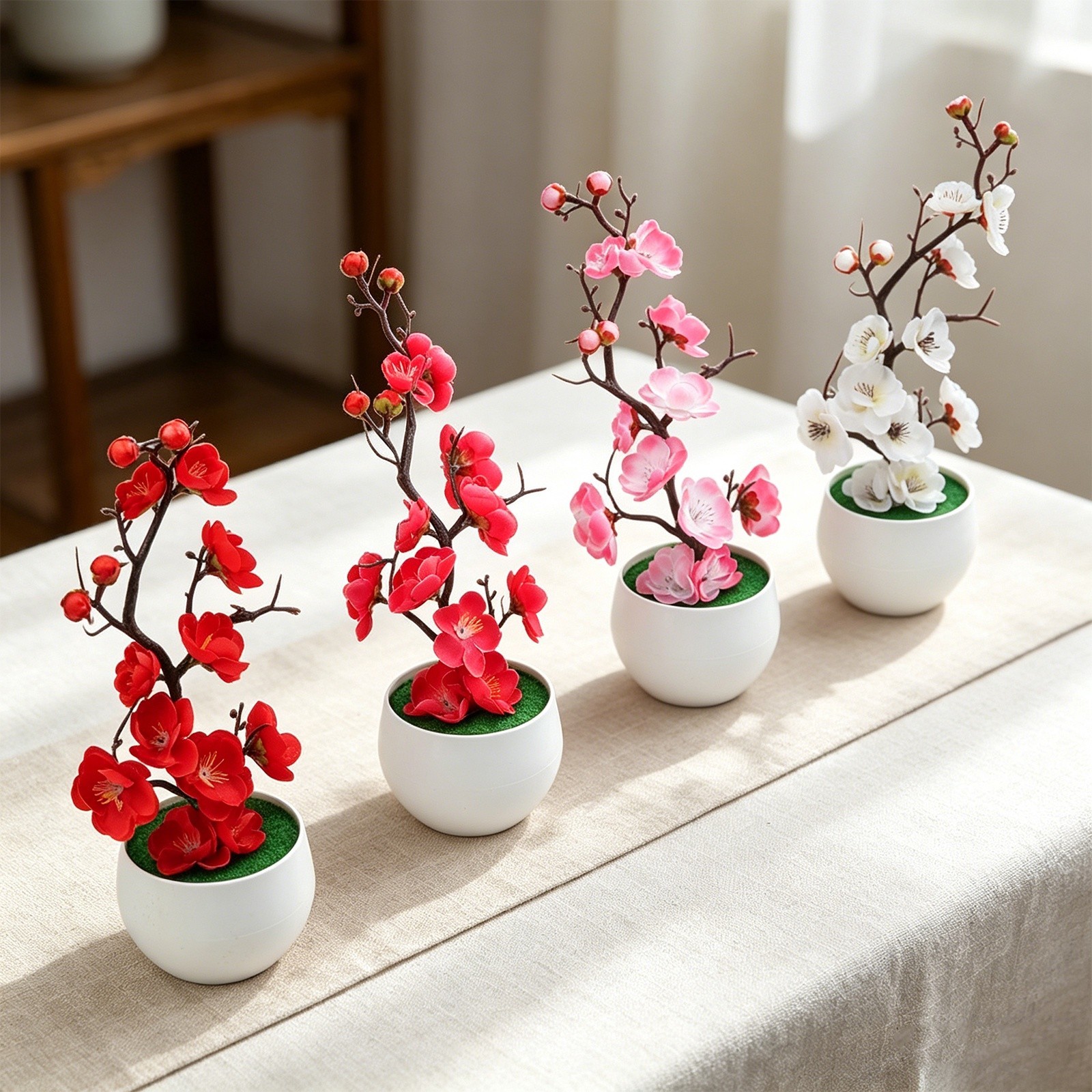 1pc Artificial Wax Plum Blossom Bonsai Branch for Indoor Outdoor Display