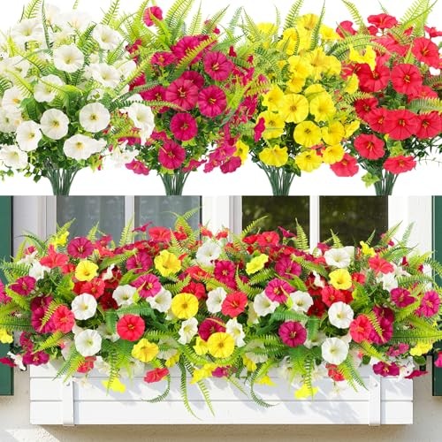 Artificial Flowers for Outdoors 12 Bundles White,magenta, Rose Red,yellow