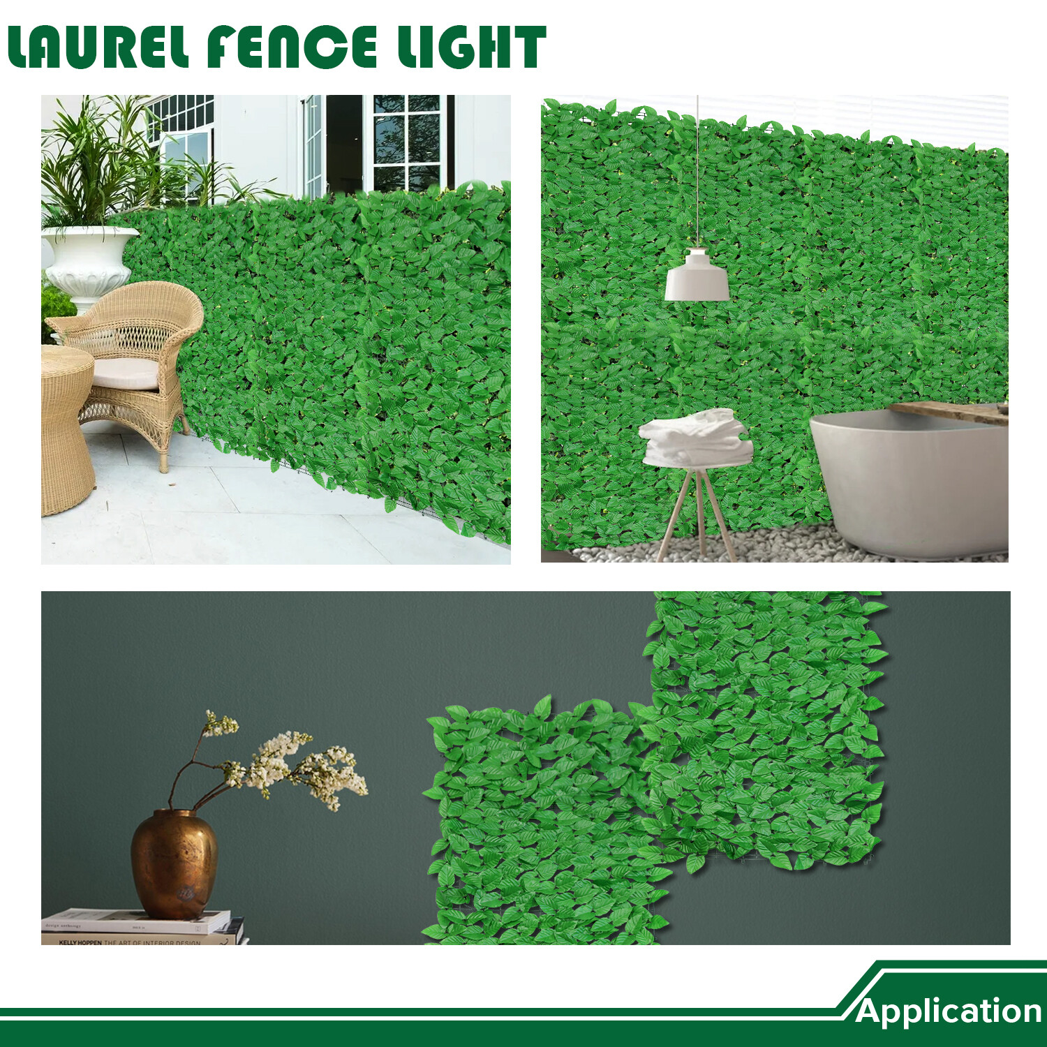 6’x14′ Artificial Faux Light Green Laurel Leaf Privacy Hedge with Mesh Backing