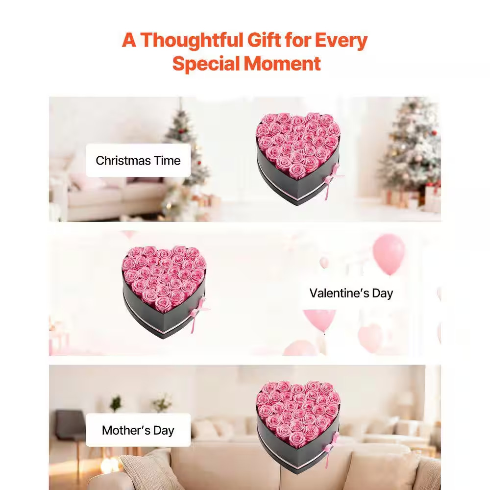 27 Preserved Roses in a Heart-Shaped Box, 5.51 In. Pink Indoor Artificial Rose i