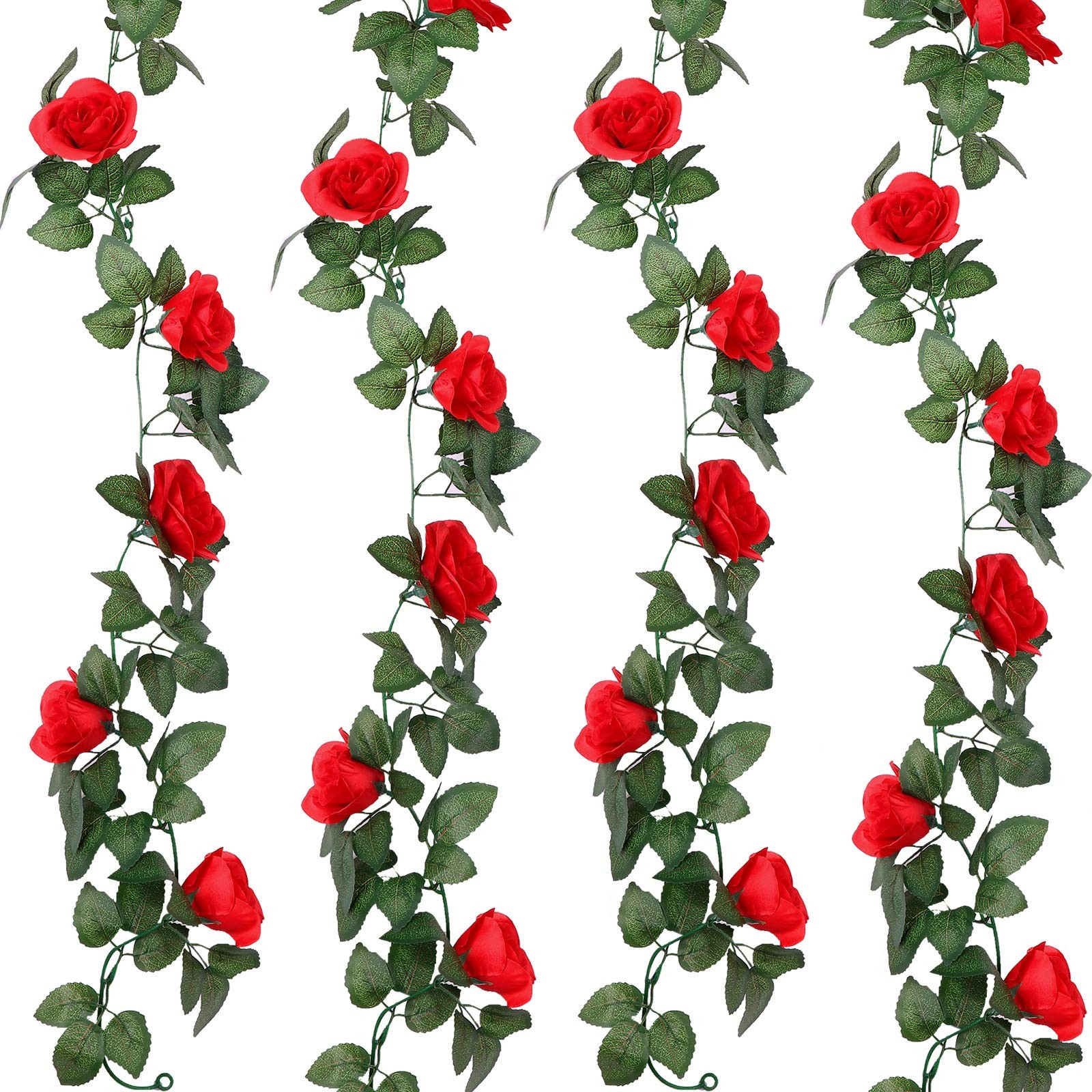 Syhood Artificial Rose Garlands Vines Leaves Banners 7.22 feet, Red